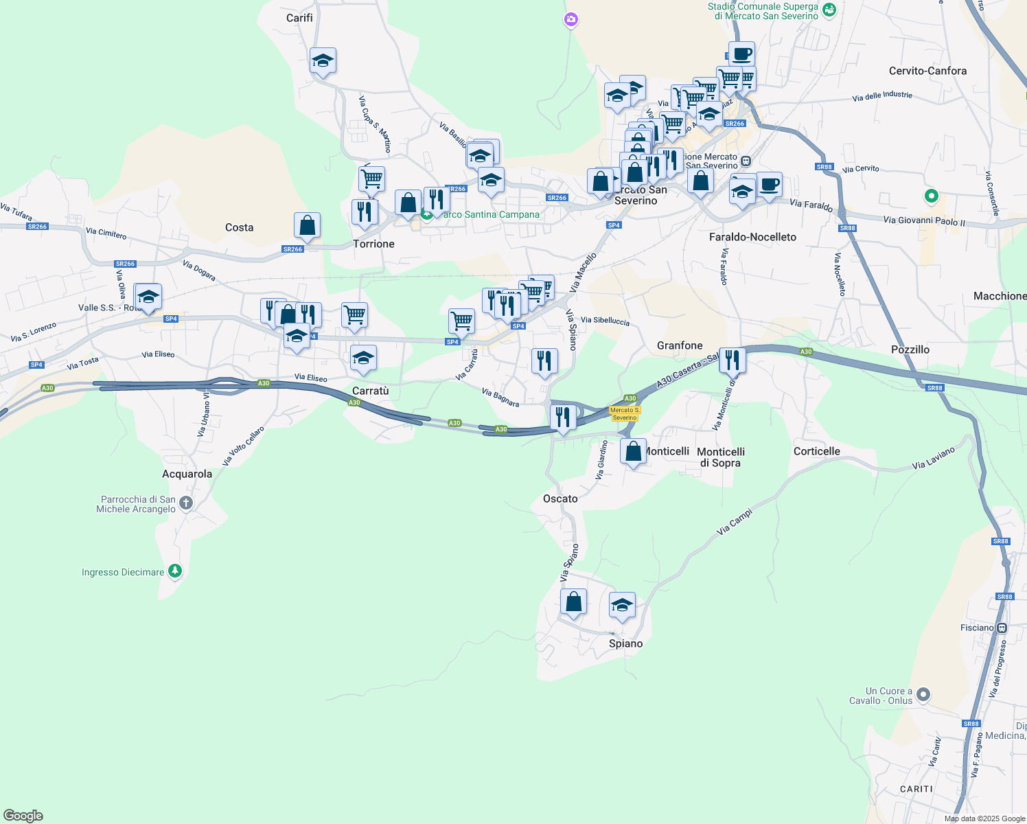 map of restaurants, bars, coffee shops, grocery stores, and more near 6 Via Bagnara in Mercato San Severino