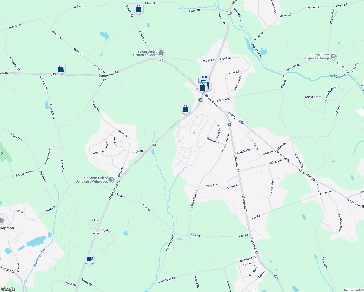 map of restaurants, bars, coffee shops, grocery stores, and more near 95 Hickory Hills Drive in Bath