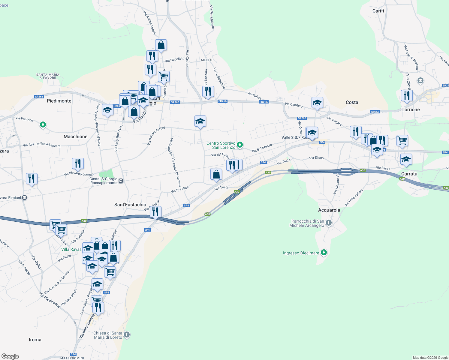 map of restaurants, bars, coffee shops, grocery stores, and more near 756 Via Cirillo in Piazza del Galdo-sant'angelo
