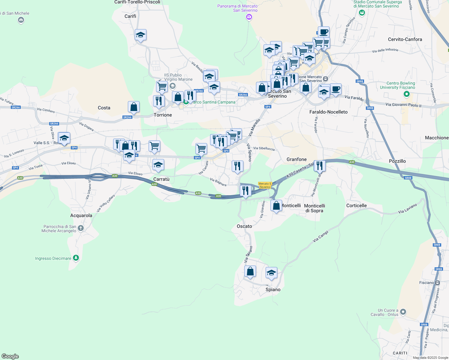 map of restaurants, bars, coffee shops, grocery stores, and more near 6 Via Bagnara in Mercato San Severino