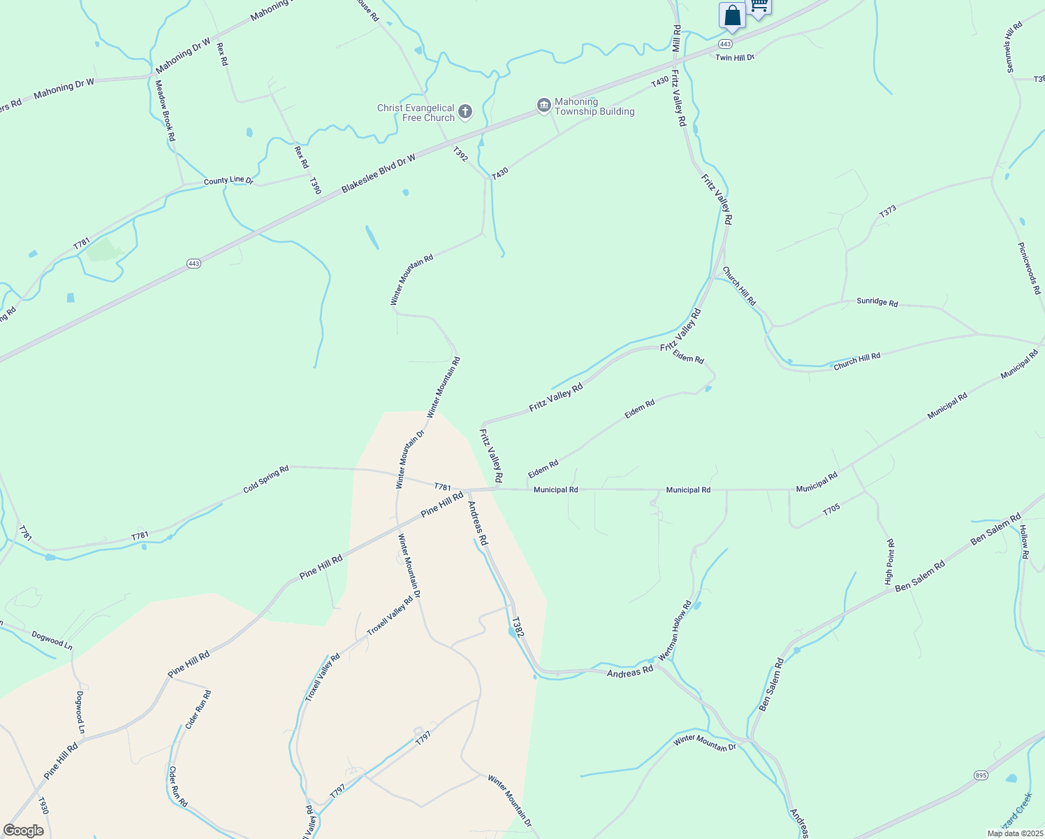map of restaurants, bars, coffee shops, grocery stores, and more near 1541 Fritz Valley Road in Lehighton