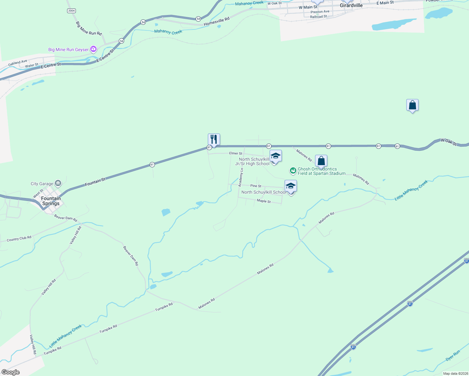map of restaurants, bars, coffee shops, grocery stores, and more near 37 Pine St in Ashland
