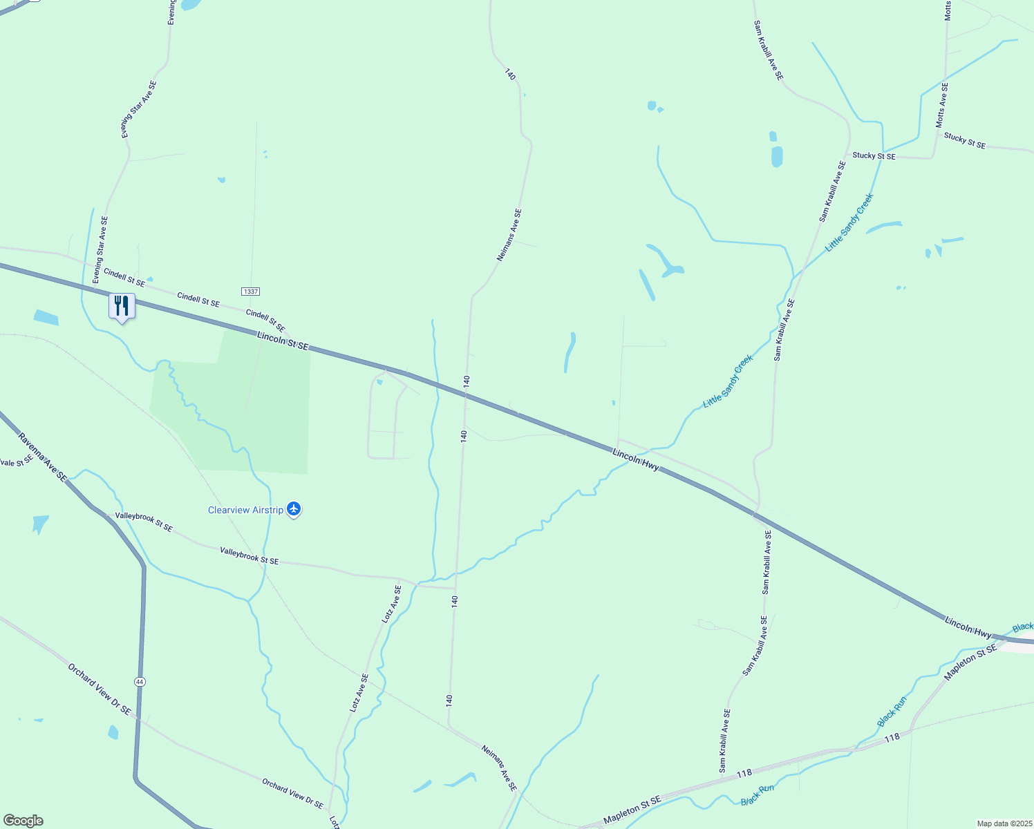 map of restaurants, bars, coffee shops, grocery stores, and more near Lincoln Highway in East Canton