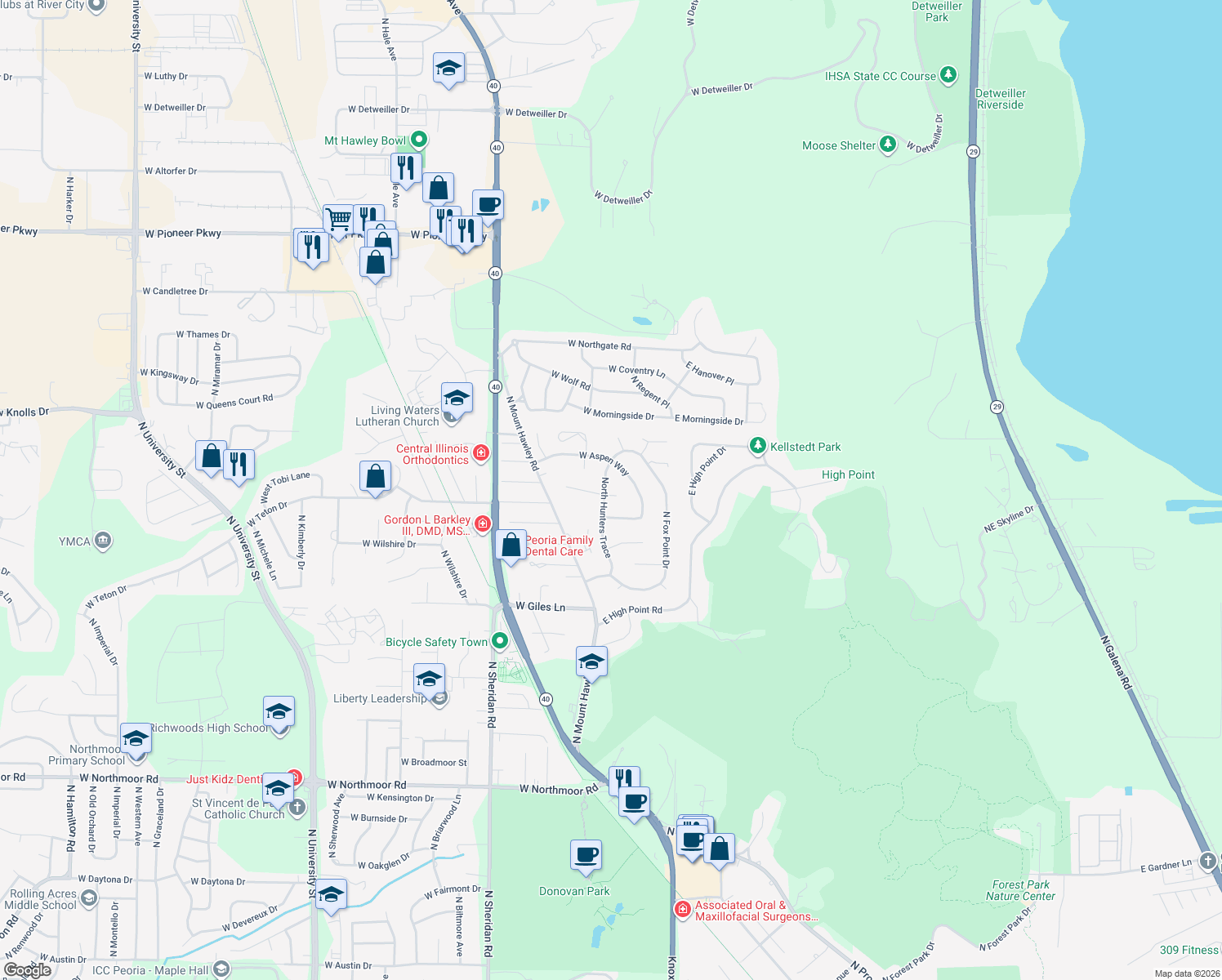 map of restaurants, bars, coffee shops, grocery stores, and more near 311 W Northpoint Ct in Peoria