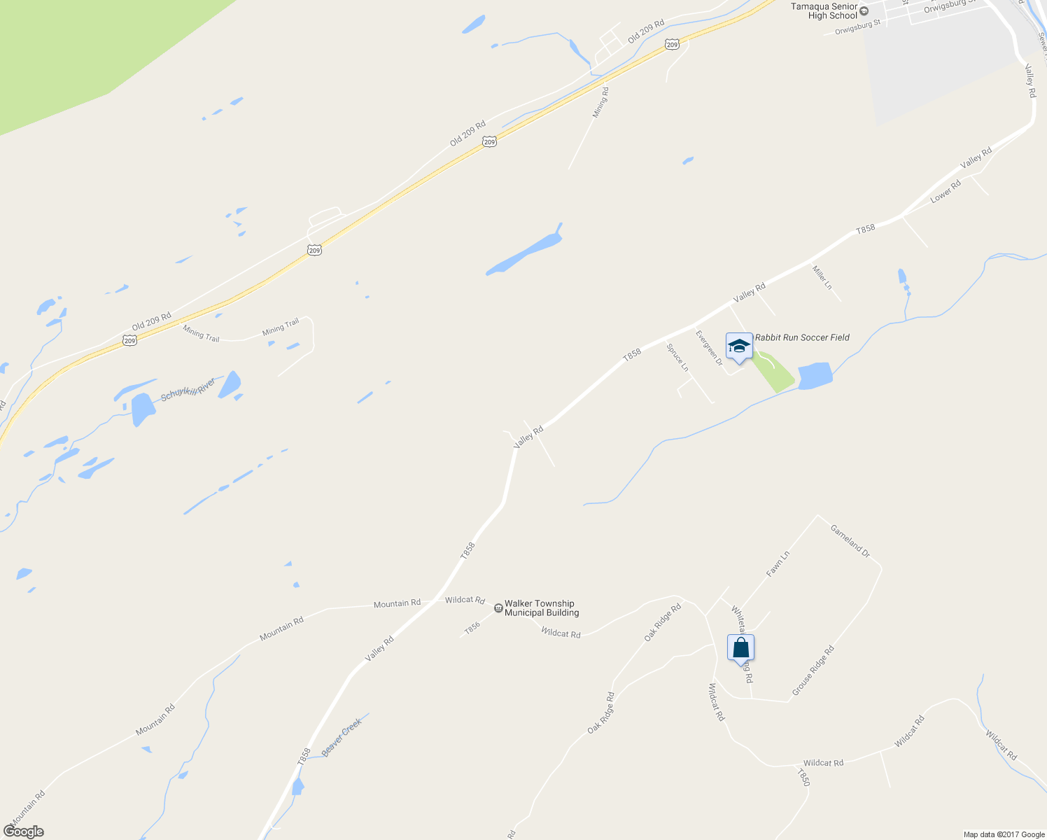 map of restaurants, bars, coffee shops, grocery stores, and more near 2021 Valley Road in Tamaqua