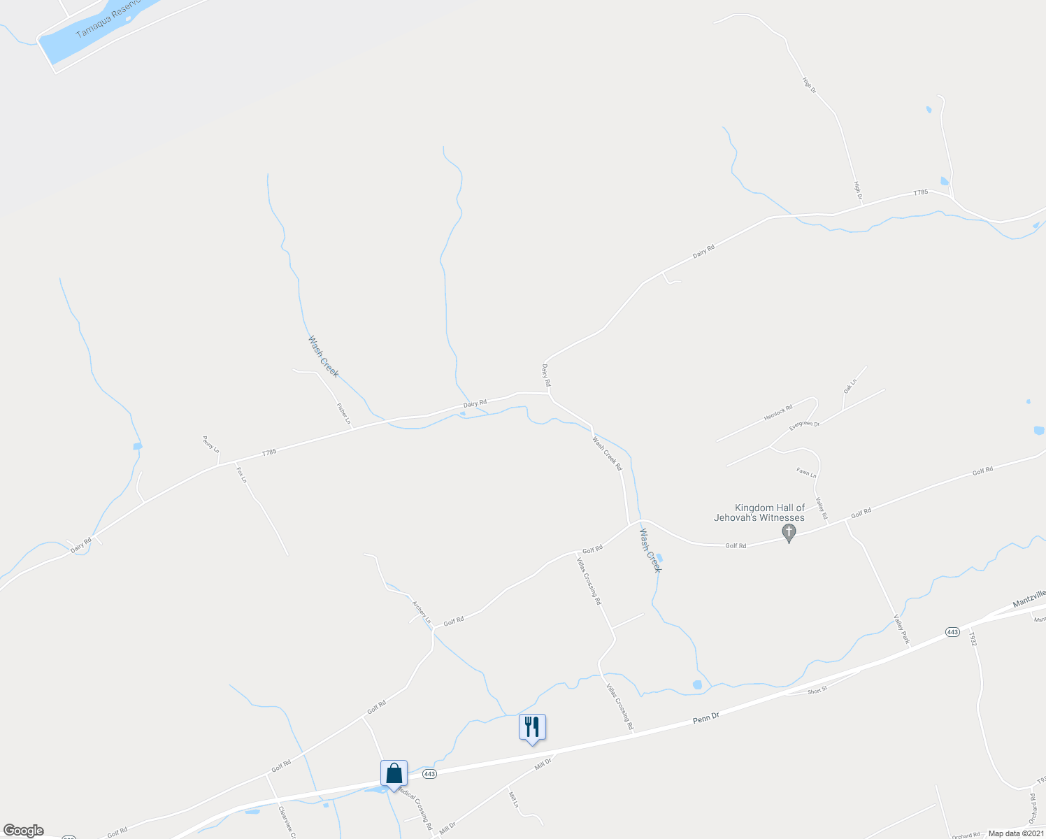 map of restaurants, bars, coffee shops, grocery stores, and more near 524 Dairy Road in Tamaqua