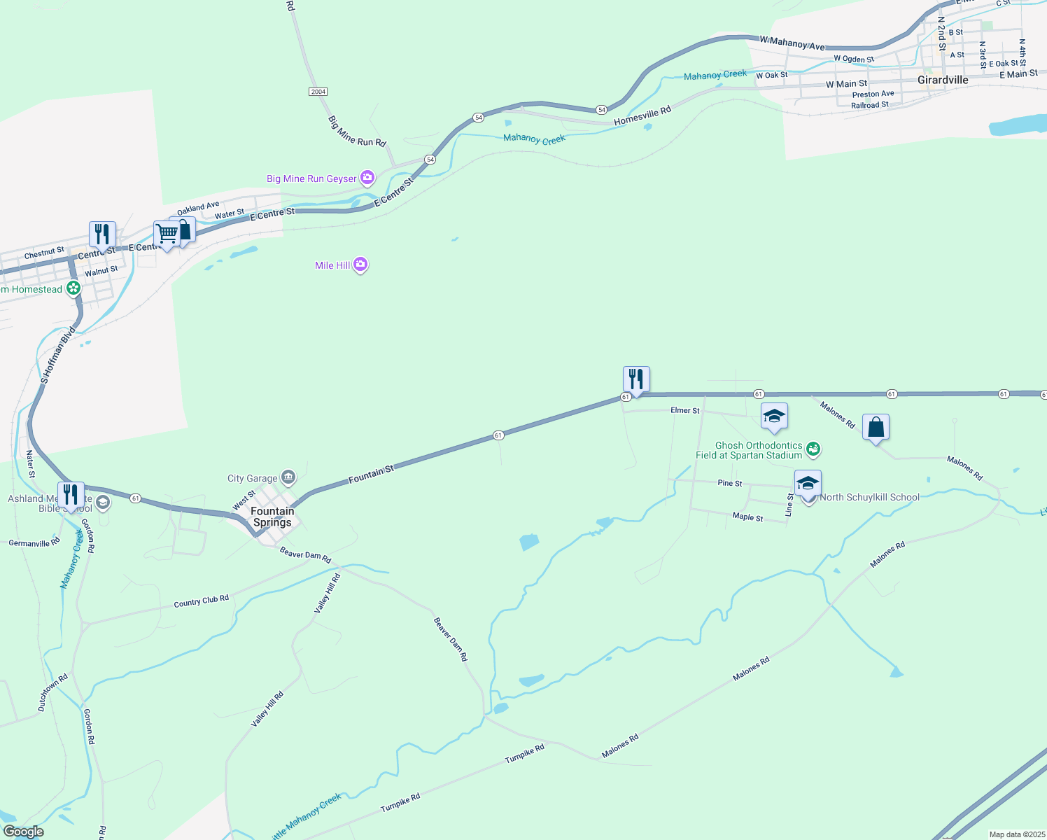 map of restaurants, bars, coffee shops, grocery stores, and more near 752 Fountain Street in Ashland