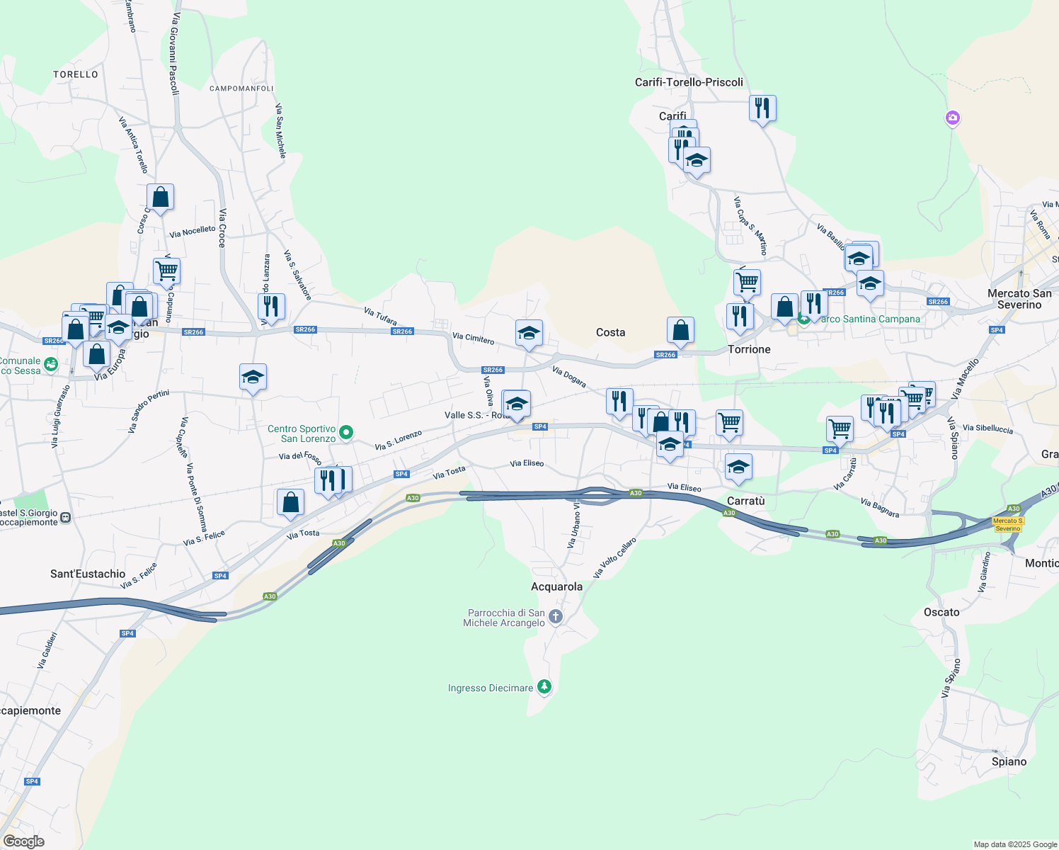 map of restaurants, bars, coffee shops, grocery stores, and more near 332 Via Carmine Amato in Piazza del Galdo-Sant'angelo