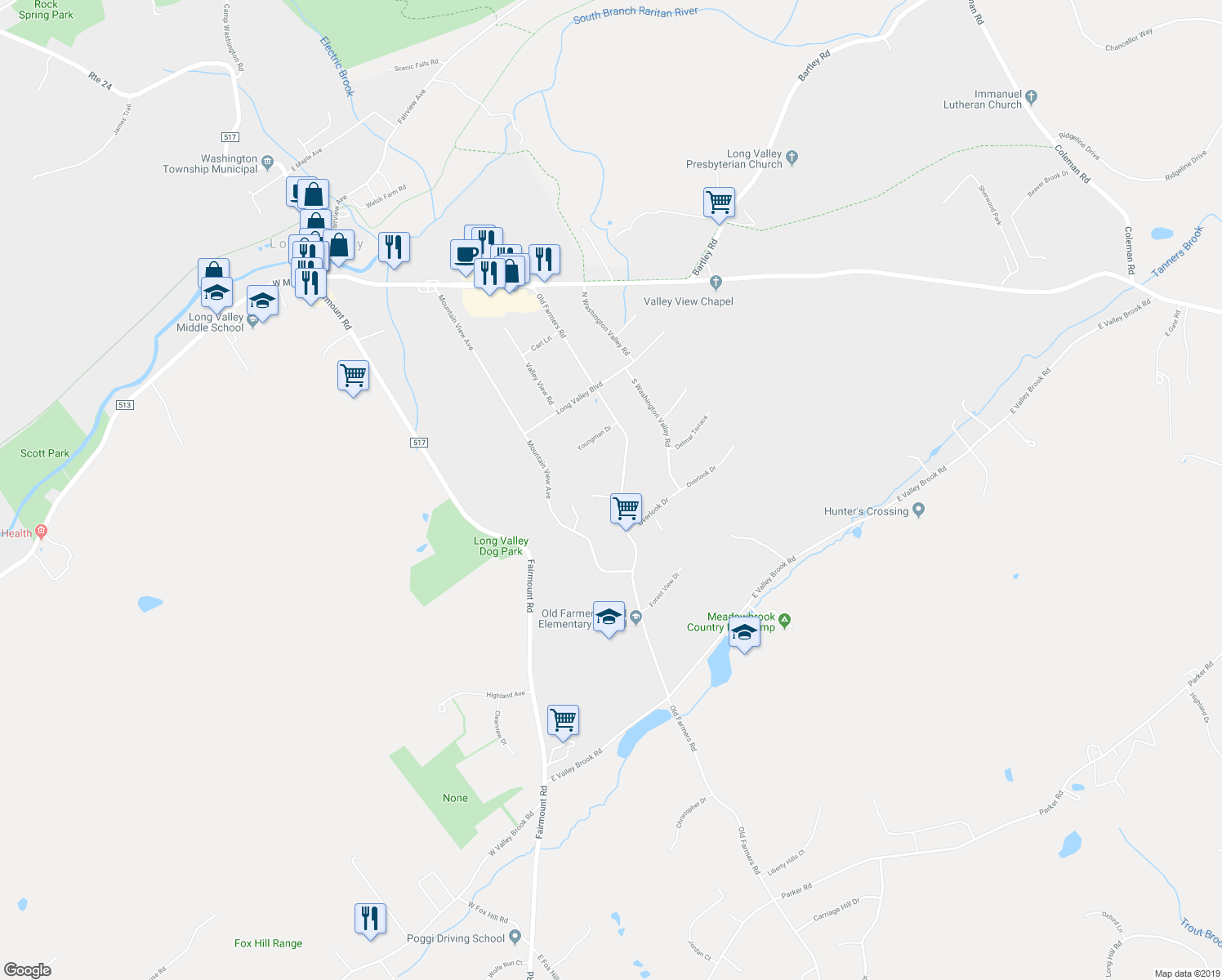 map of restaurants, bars, coffee shops, grocery stores, and more near 2 Hillside Terrace in Washington Township