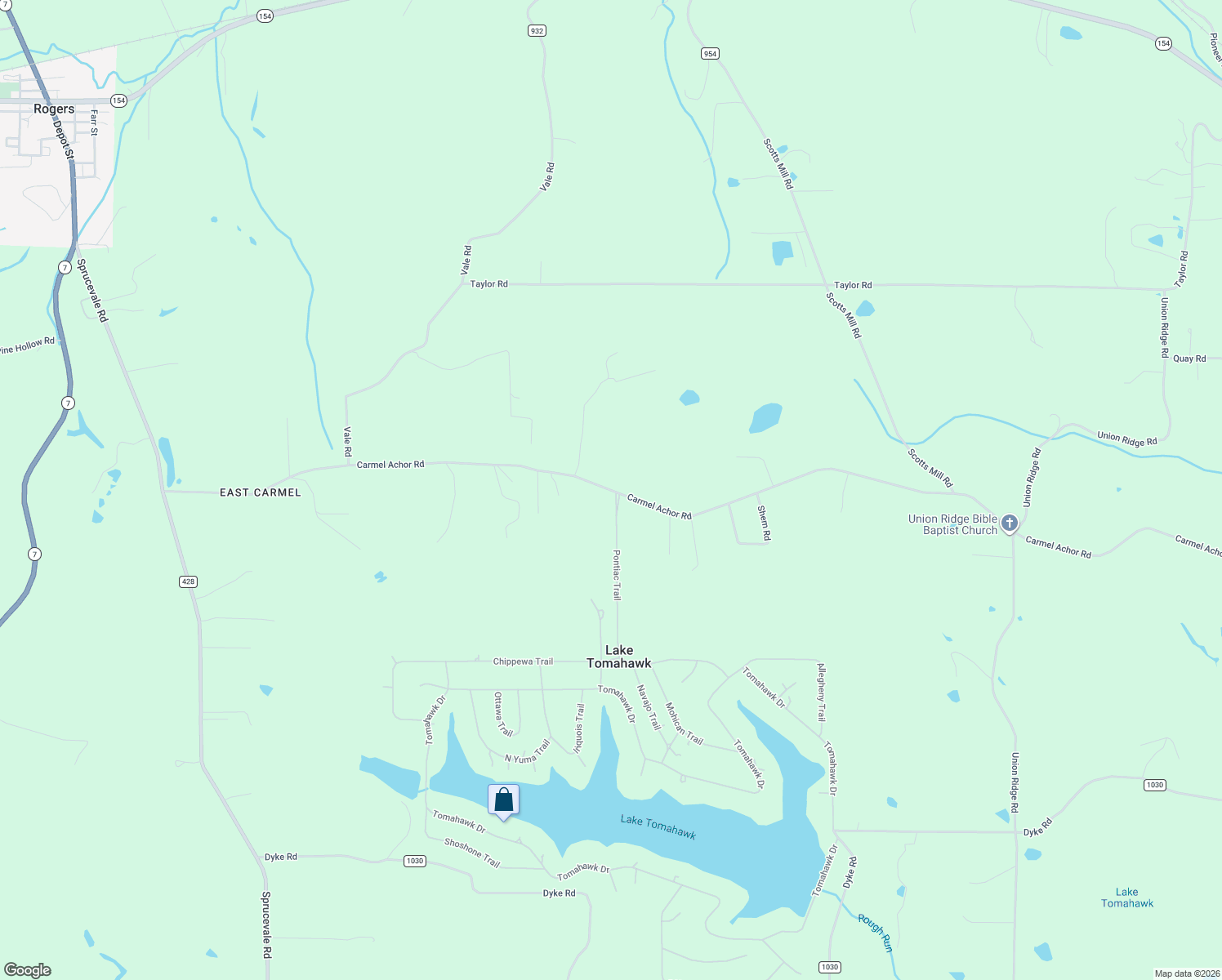 map of restaurants, bars, coffee shops, grocery stores, and more near 47892 Carmel Achor Road in Rogers