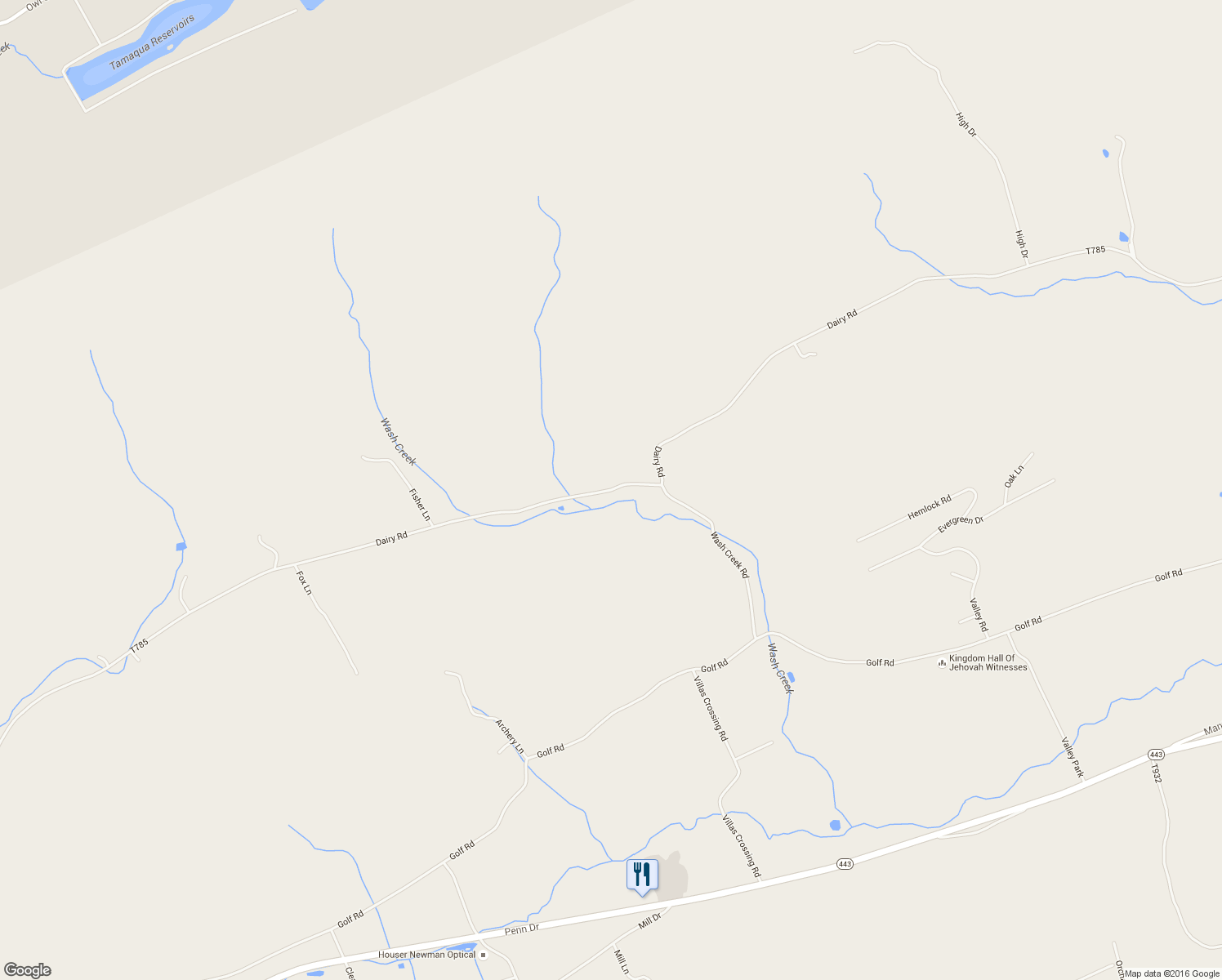 map of restaurants, bars, coffee shops, grocery stores, and more near Dairy Road in Tamaqua
