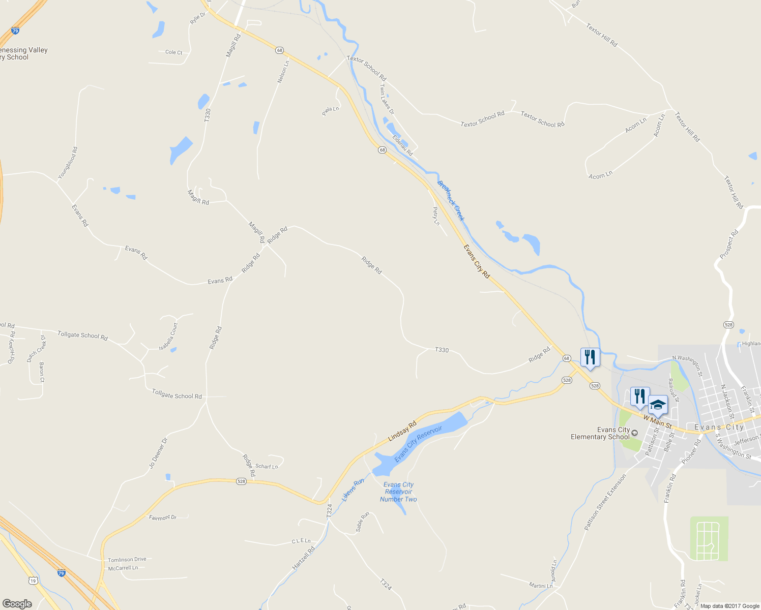 map of restaurants, bars, coffee shops, grocery stores, and more near 236 Ridge Road in Zelienople