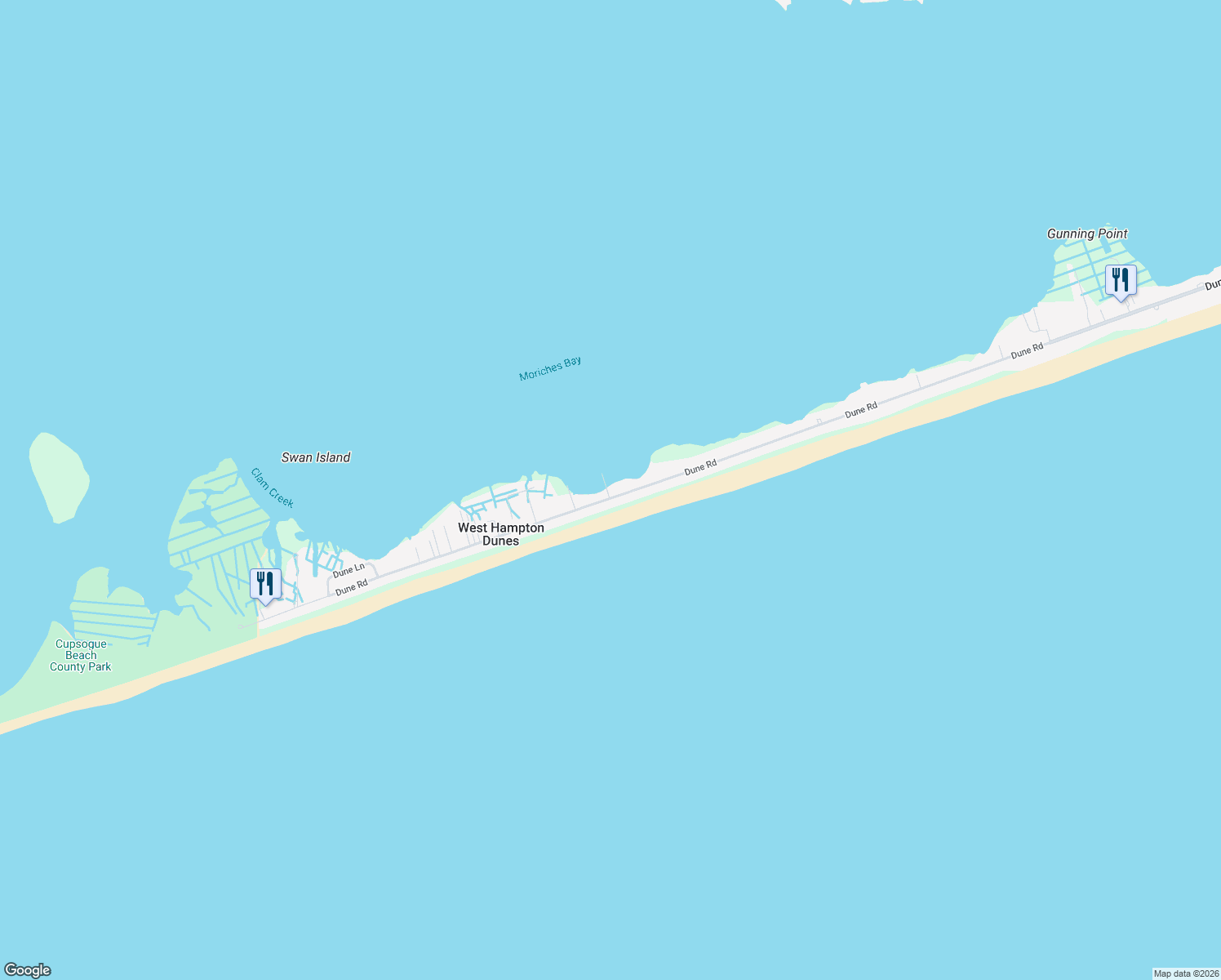 map of restaurants, bars, coffee shops, grocery stores, and more near 772 Dune Road in Westhampton Beach