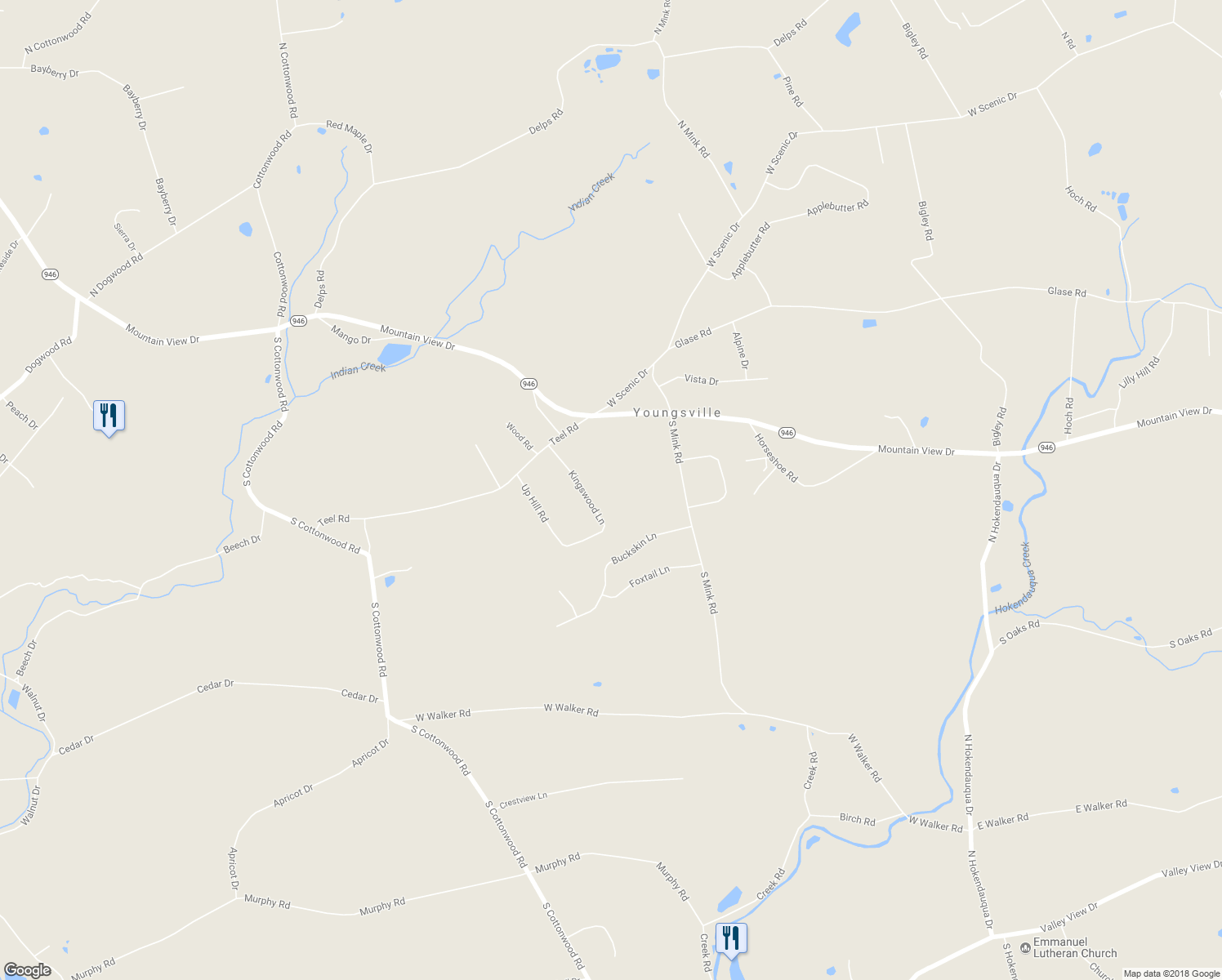 map of restaurants, bars, coffee shops, grocery stores, and more near 858 Kingswood Lane in Danielsville