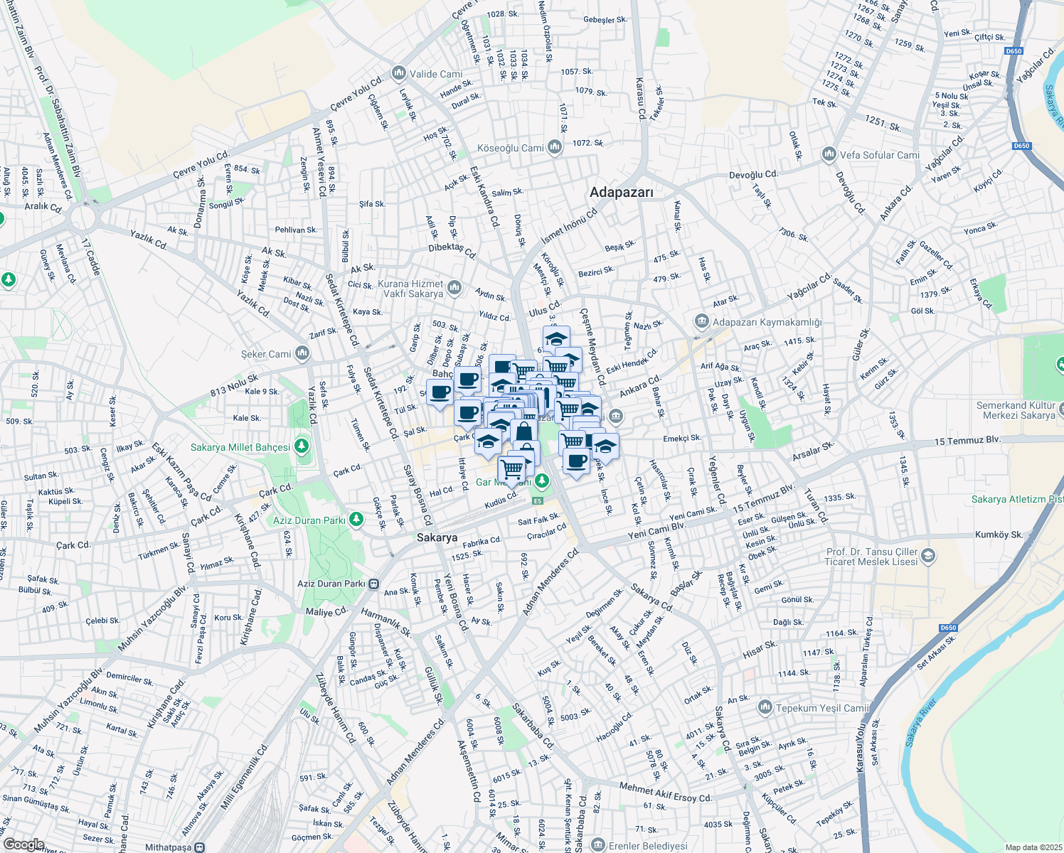 map of restaurants, bars, coffee shops, grocery stores, and more near in Adapazarı