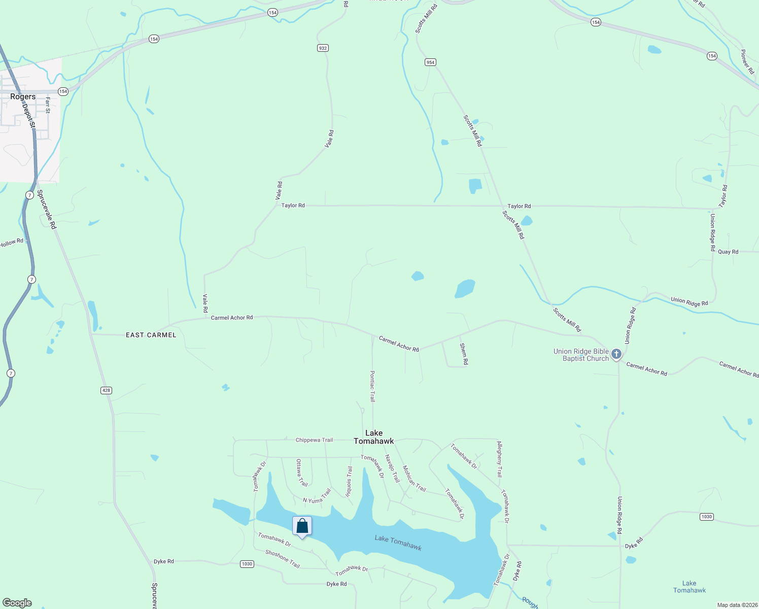 map of restaurants, bars, coffee shops, grocery stores, and more near 47892 Carmel Achor Road in Rogers