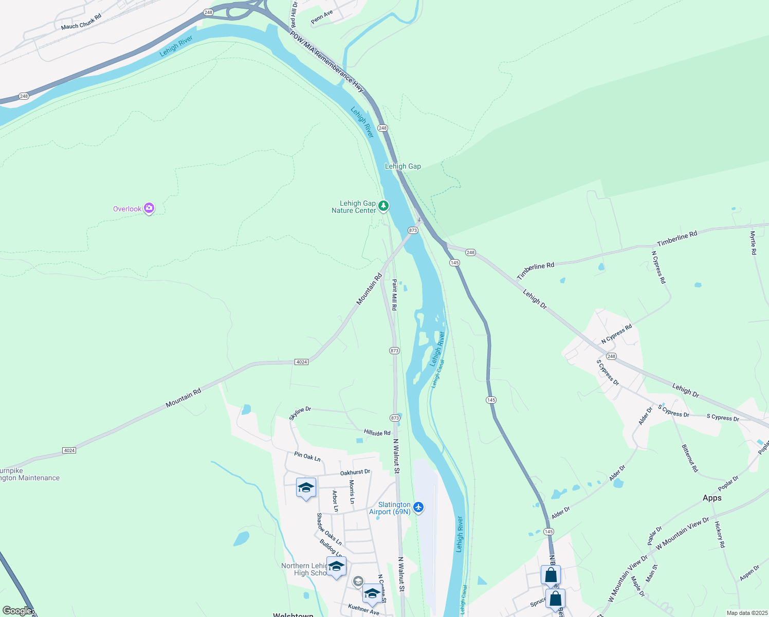 map of restaurants, bars, coffee shops, grocery stores, and more near 8760 Pennsylvania 873 in Slatington