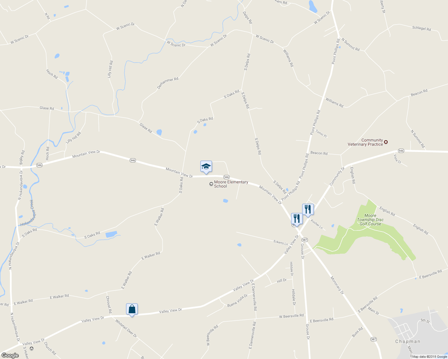map of restaurants, bars, coffee shops, grocery stores, and more near 2807 Mountain View Drive in Bath