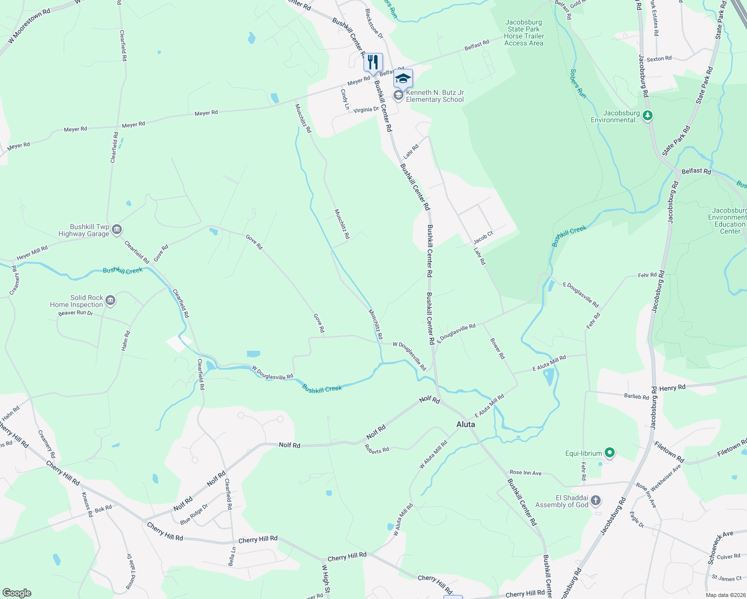 map of restaurants, bars, coffee shops, grocery stores, and more near 752 Muschlitz Road in Nazareth