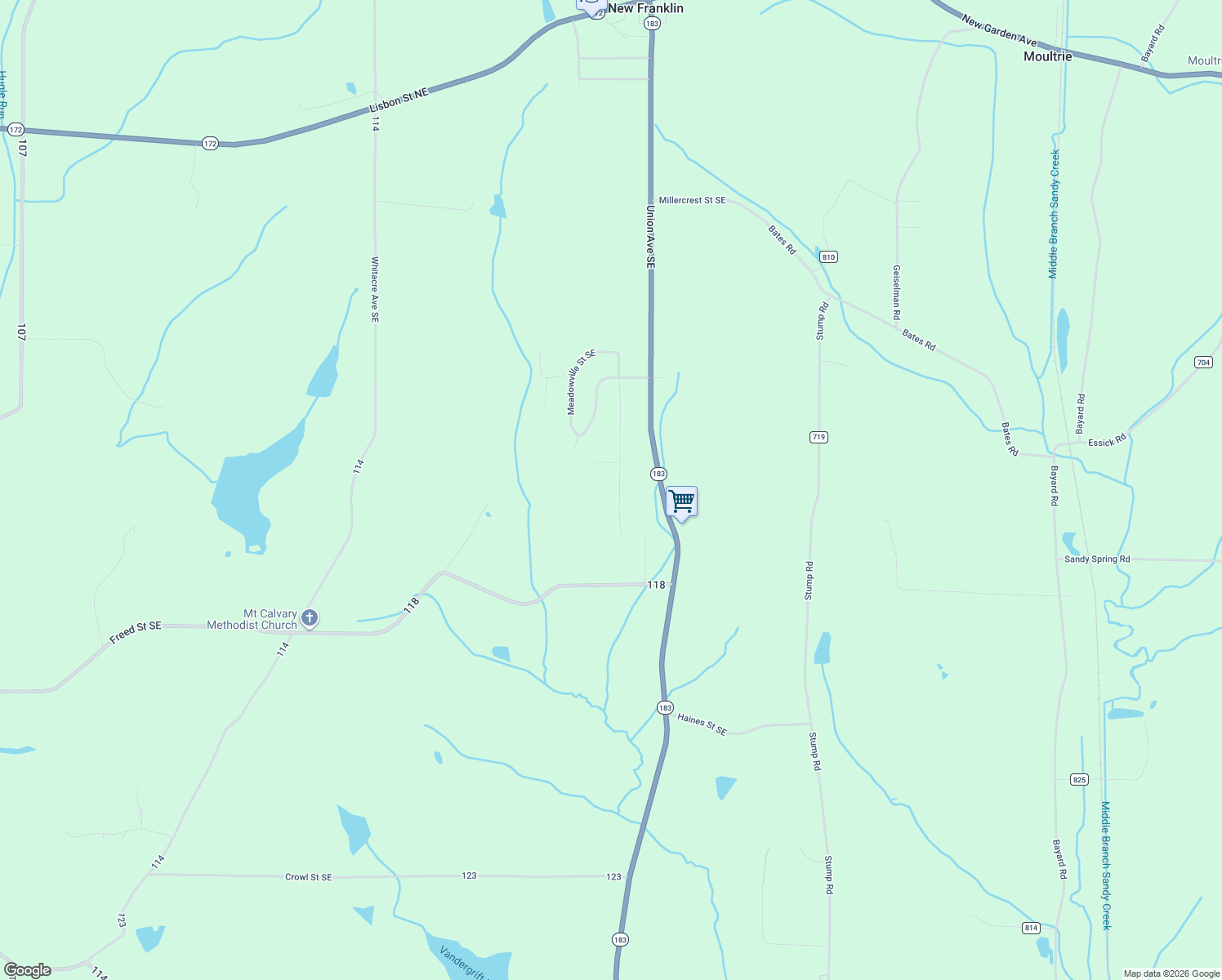 map of restaurants, bars, coffee shops, grocery stores, and more near 1471 Pleasant Ridge Street Southeast in Minerva