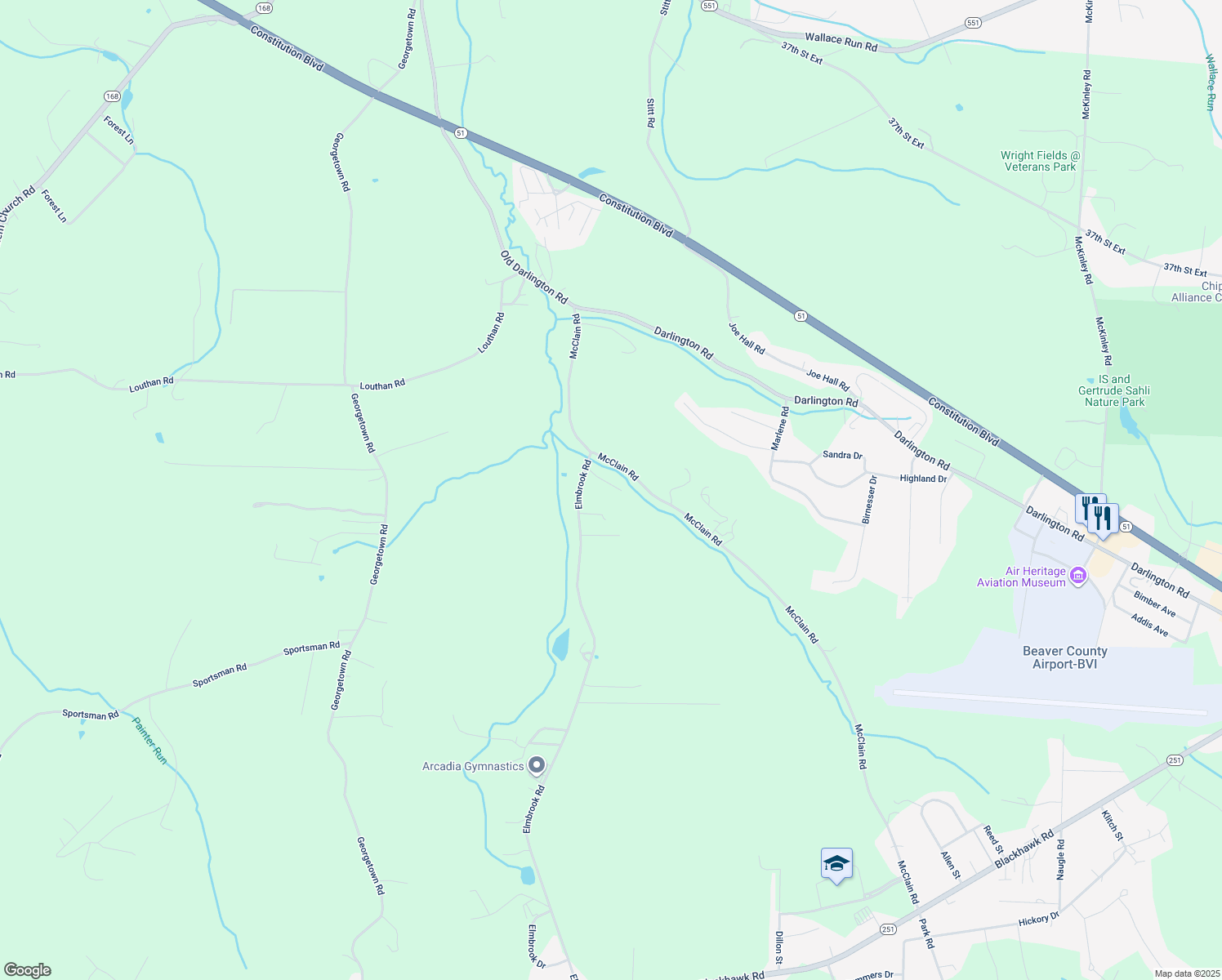 map of restaurants, bars, coffee shops, grocery stores, and more near 116 Gill Drive in Beaver Falls
