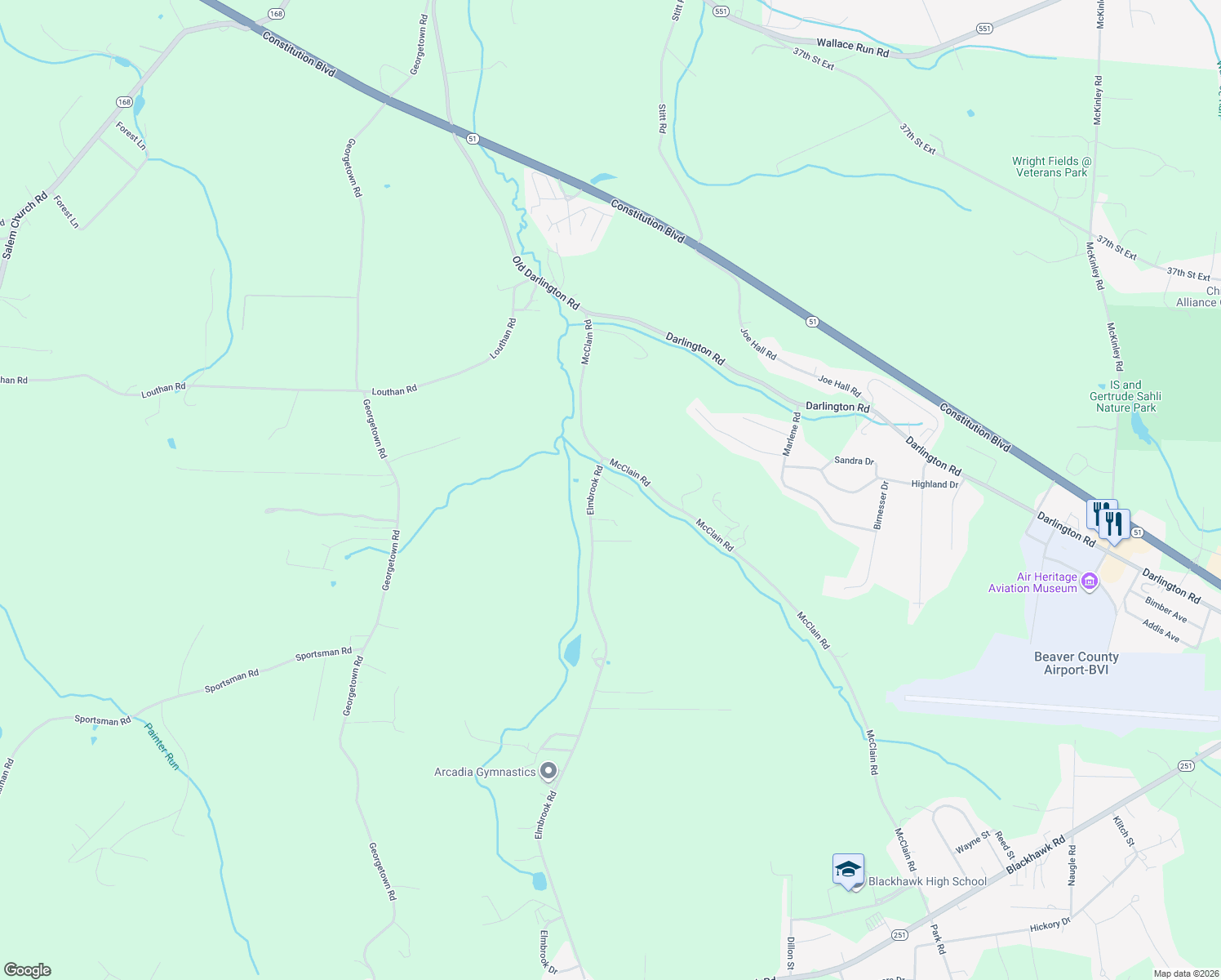 map of restaurants, bars, coffee shops, grocery stores, and more near 116 Gill Drive in Beaver Falls