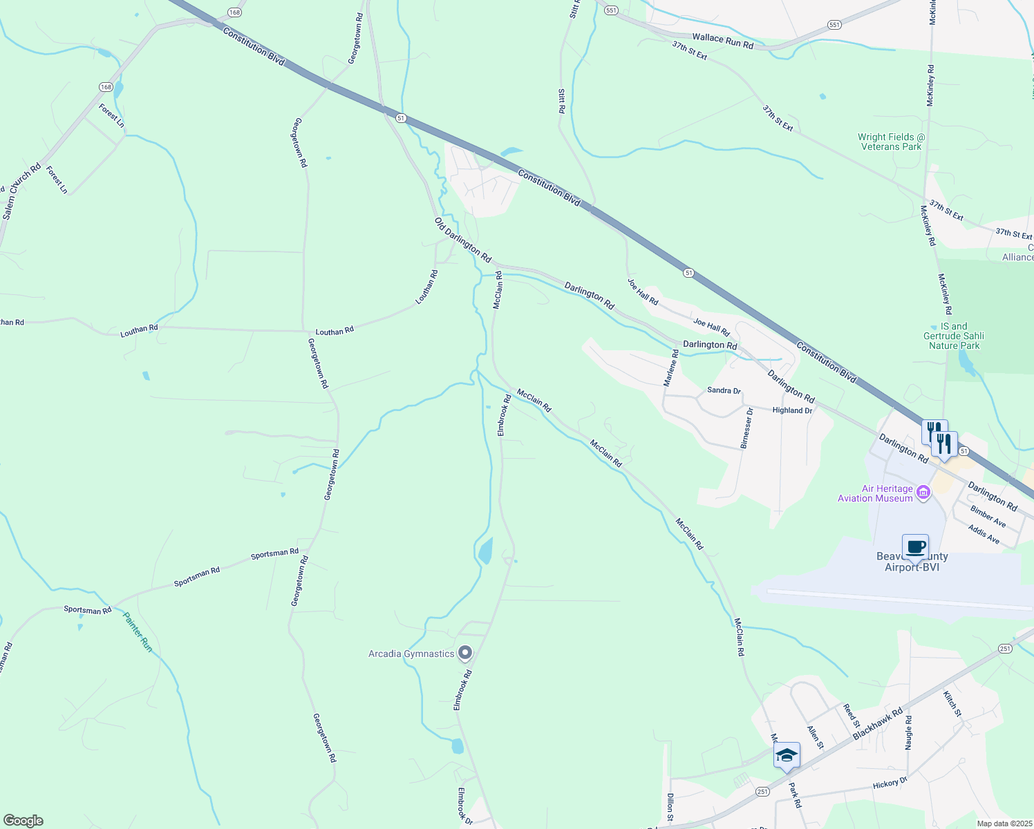 map of restaurants, bars, coffee shops, grocery stores, and more near 116 Gill Drive in Beaver Falls