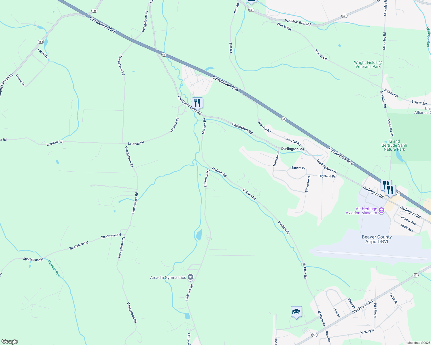 map of restaurants, bars, coffee shops, grocery stores, and more near 433 McClain Road in Beaver Falls