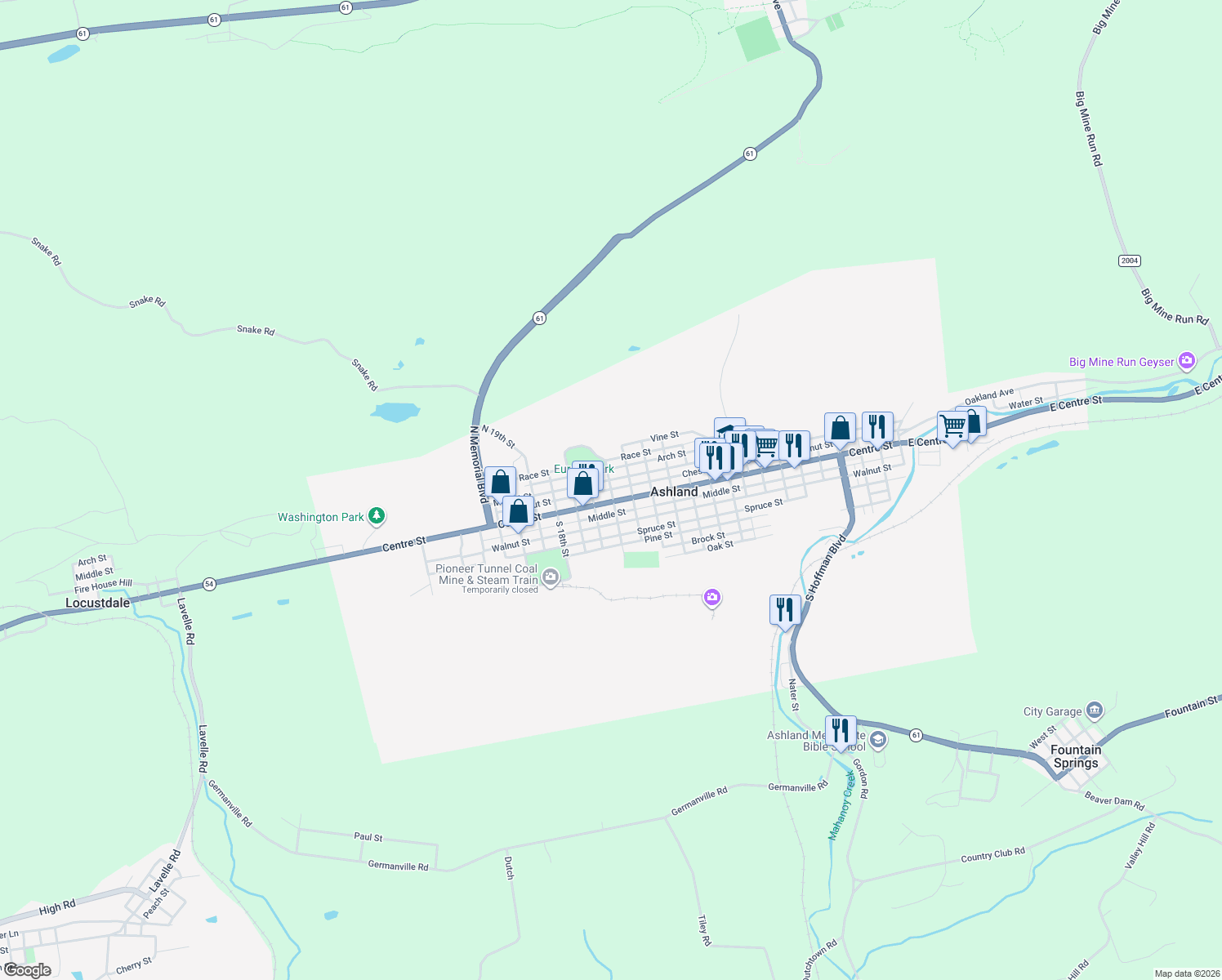 map of restaurants, bars, coffee shops, grocery stores, and more near 15th St in Ashland