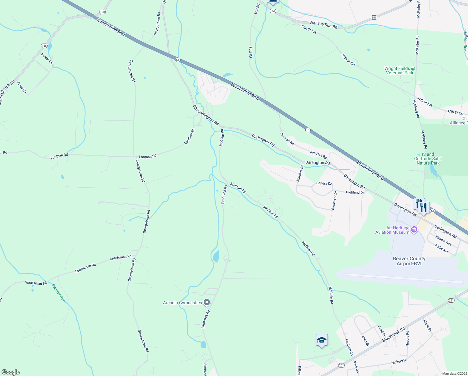 map of restaurants, bars, coffee shops, grocery stores, and more near 433 McClain Road in Beaver Falls