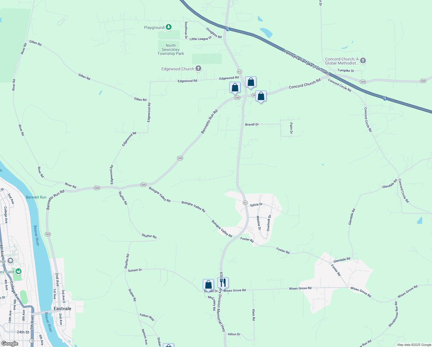 map of restaurants, bars, coffee shops, grocery stores, and more near 108 Sanger Dr in Beaver Falls
