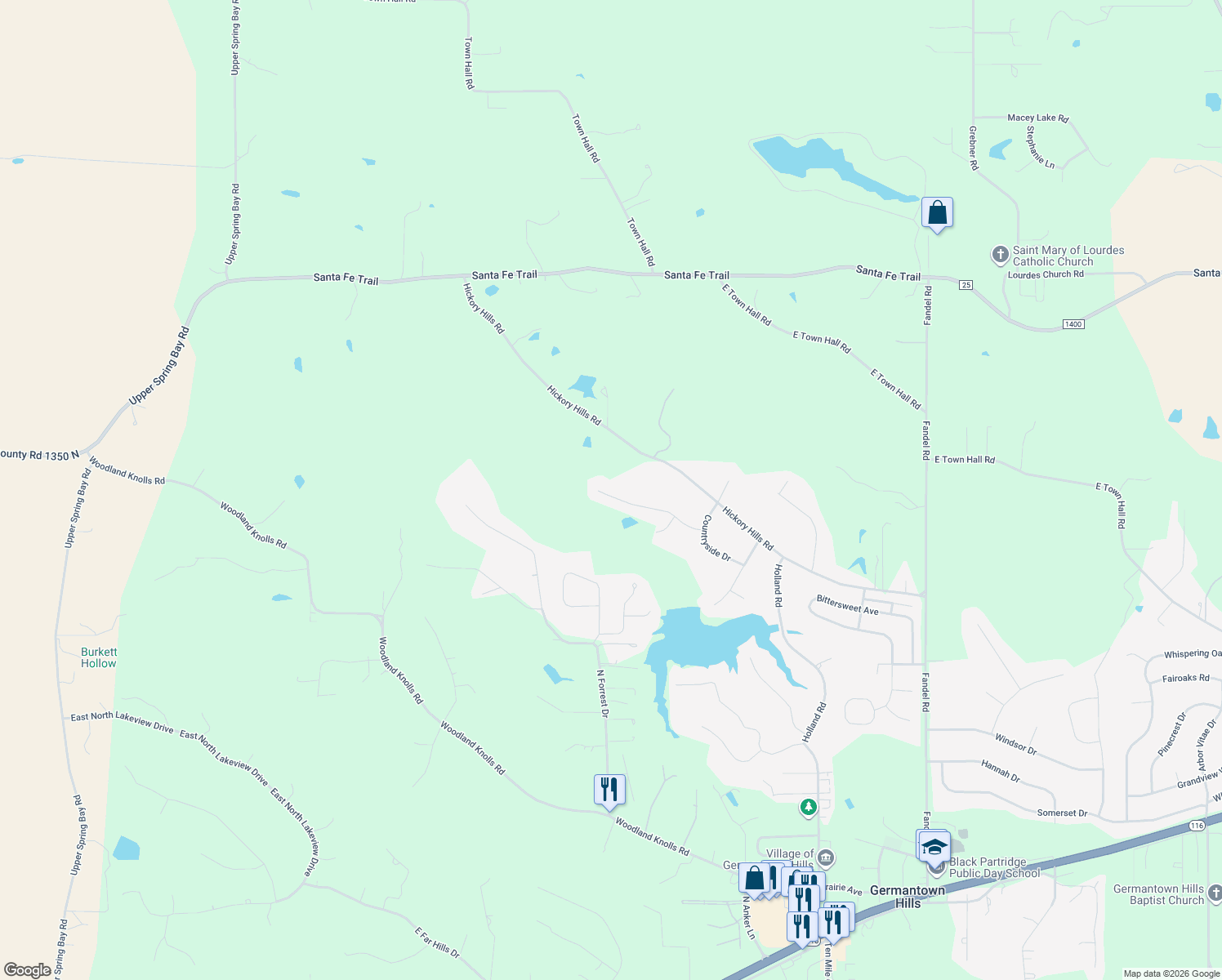 map of restaurants, bars, coffee shops, grocery stores, and more near 997 Hickory Creek Court in Metamora