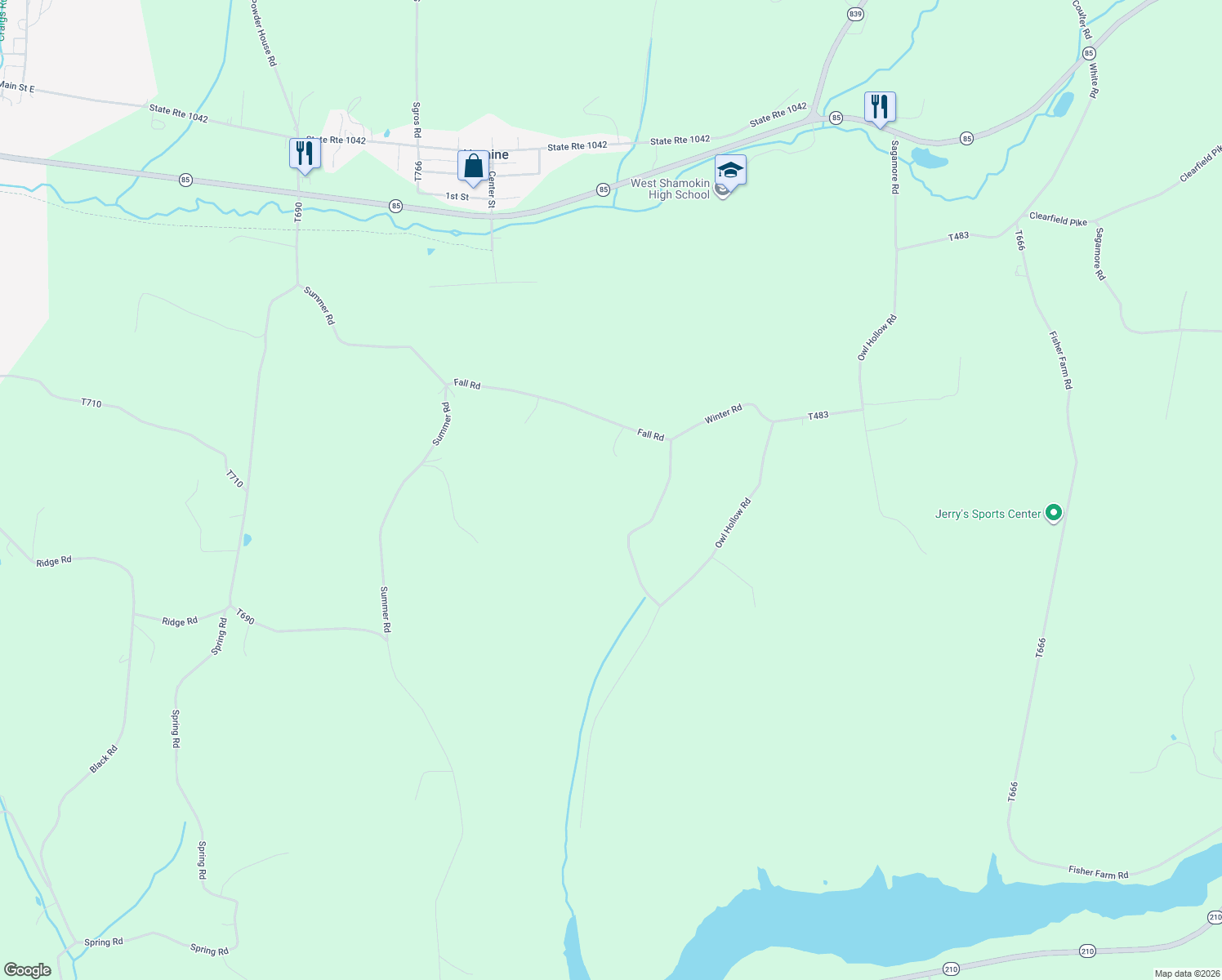 map of restaurants, bars, coffee shops, grocery stores, and more near 237 Fall Road in Rural Valley