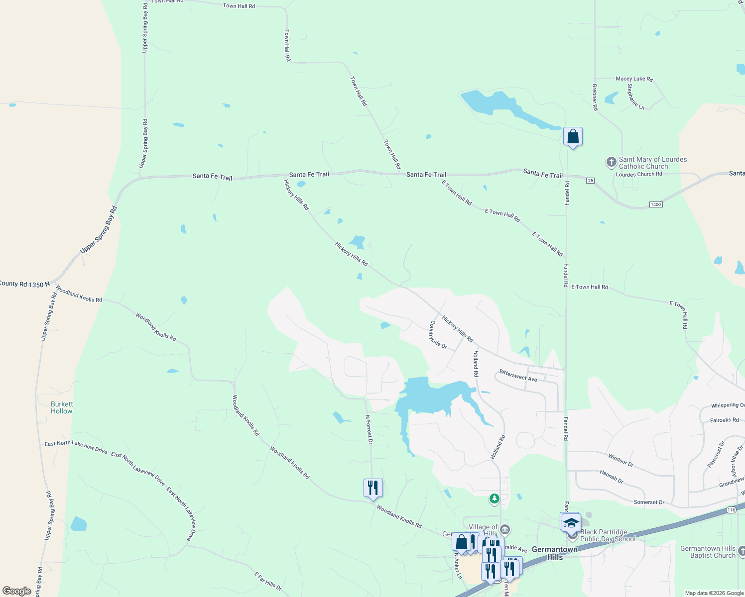 map of restaurants, bars, coffee shops, grocery stores, and more near 997 Hickory Creek Court in Metamora