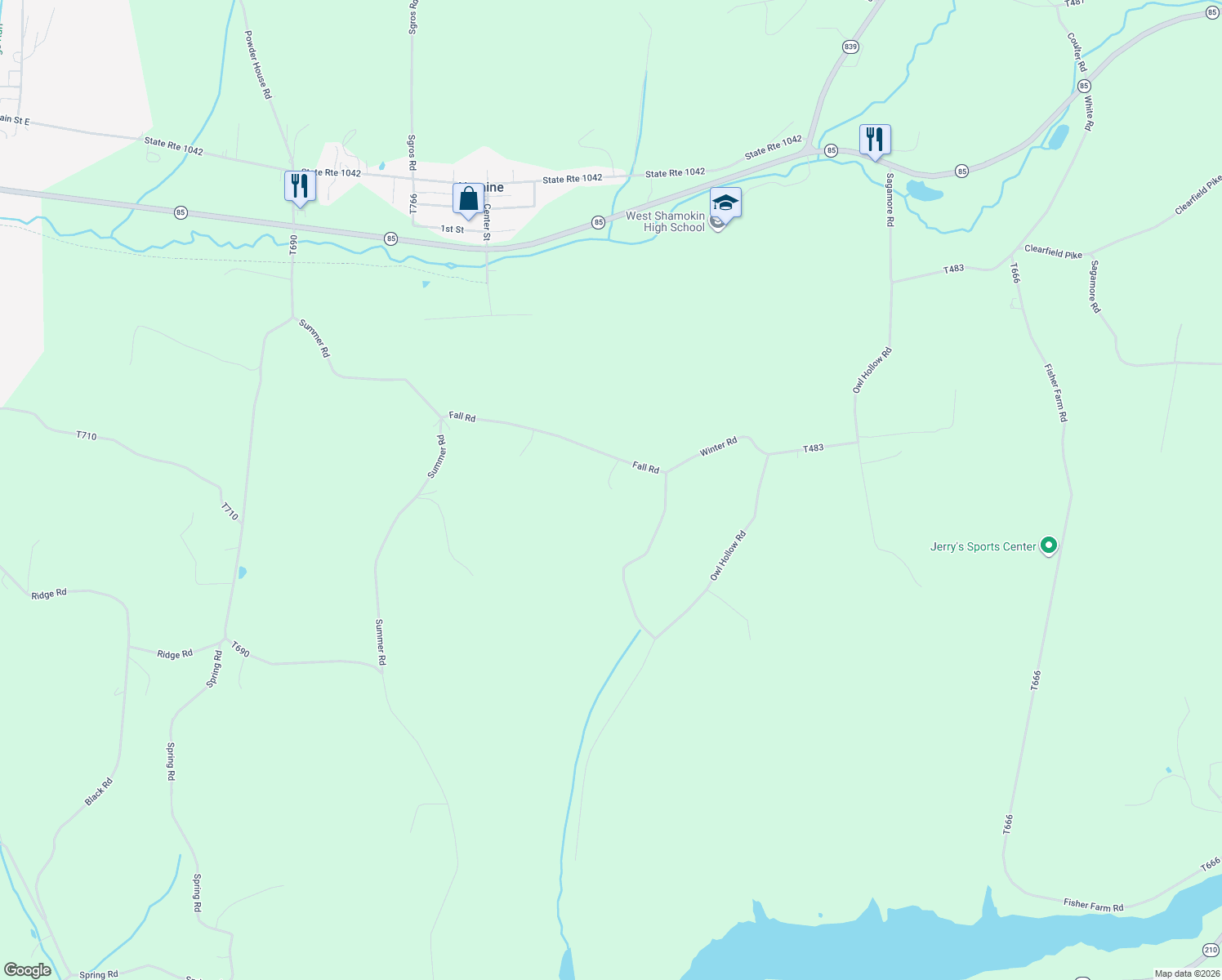 map of restaurants, bars, coffee shops, grocery stores, and more near 237 Fall Road in Rural Valley