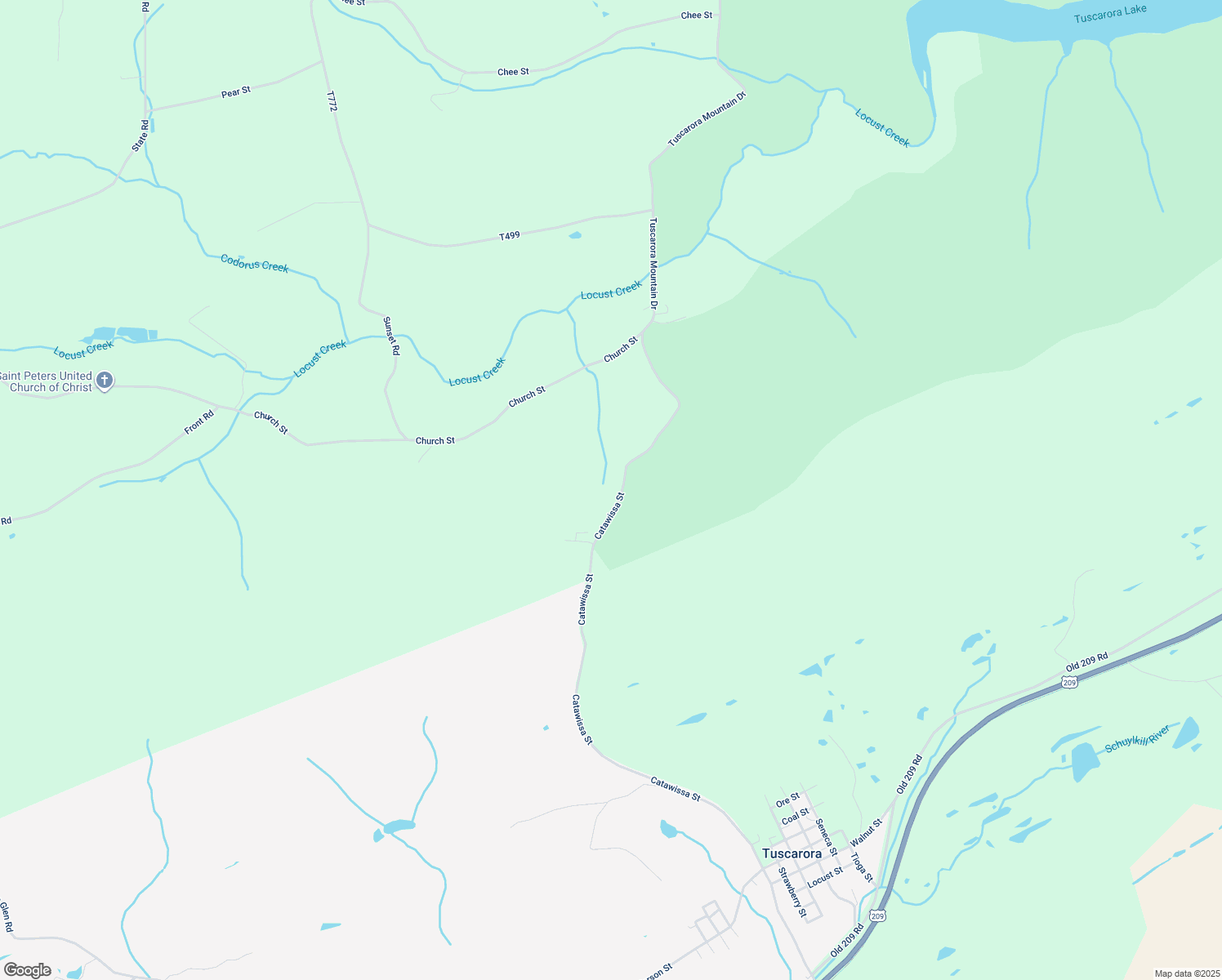 map of restaurants, bars, coffee shops, grocery stores, and more near Catawissa Street in Tuscarora