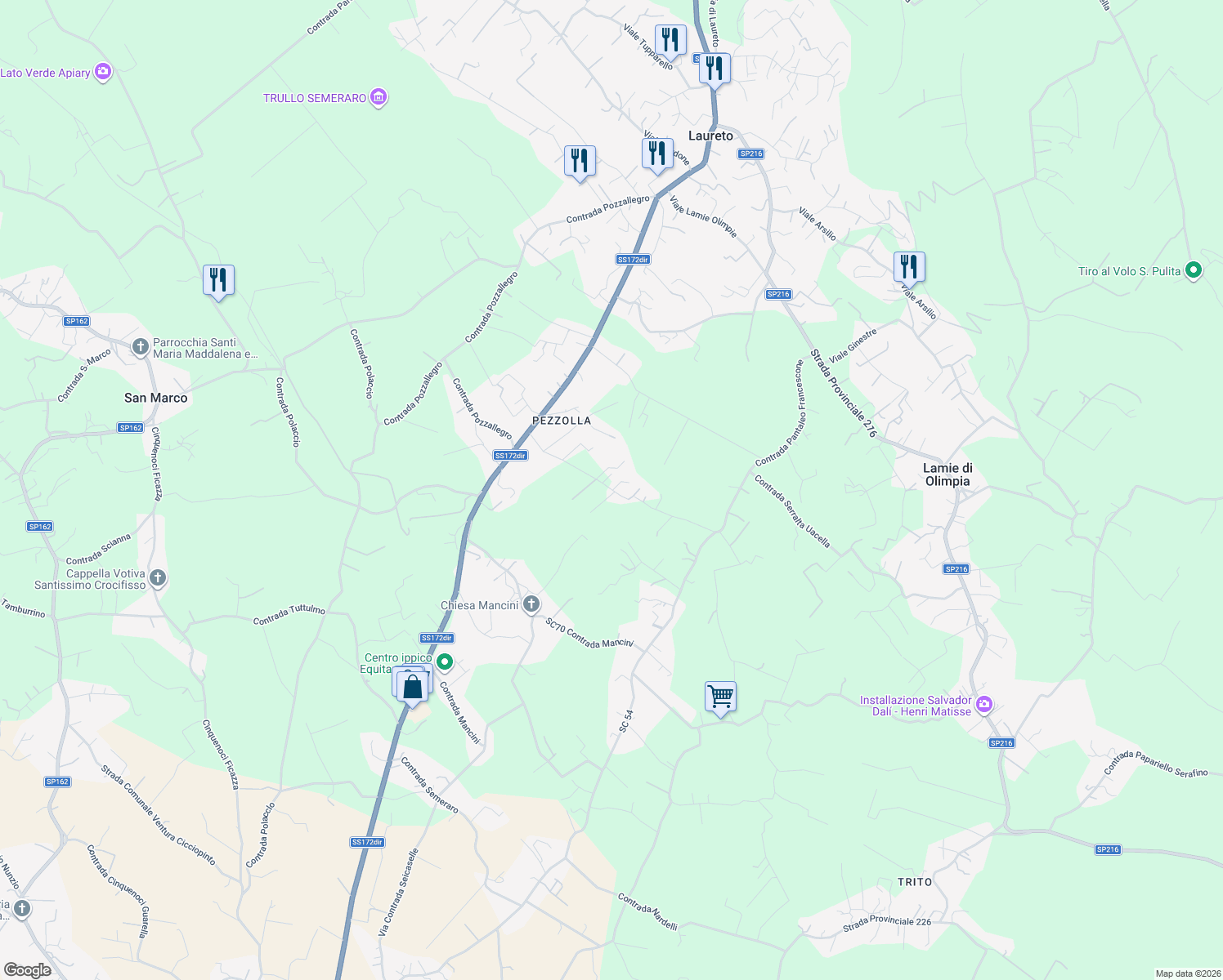 map of restaurants, bars, coffee shops, grocery stores, and more near 33 Contrada Mancini in Città Metropolitana di Bari