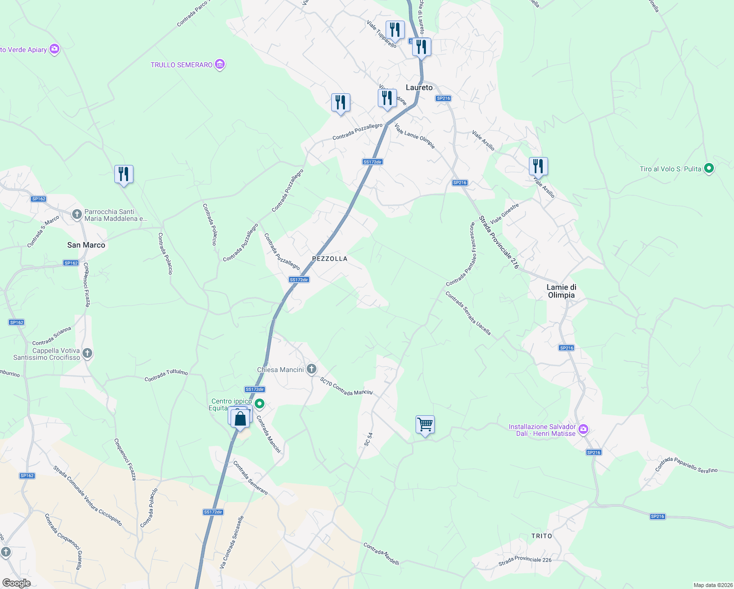 map of restaurants, bars, coffee shops, grocery stores, and more near 33 Contrada Mancini in Città Metropolitana di Bari