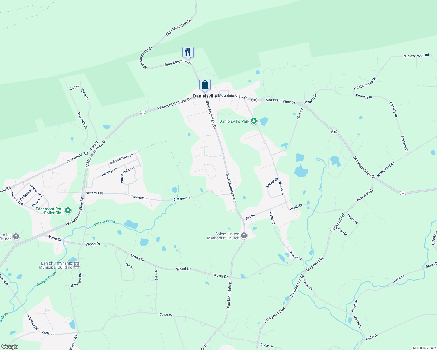 map of restaurants, bars, coffee shops, grocery stores, and more near 1222 Debby Court in Danielsville