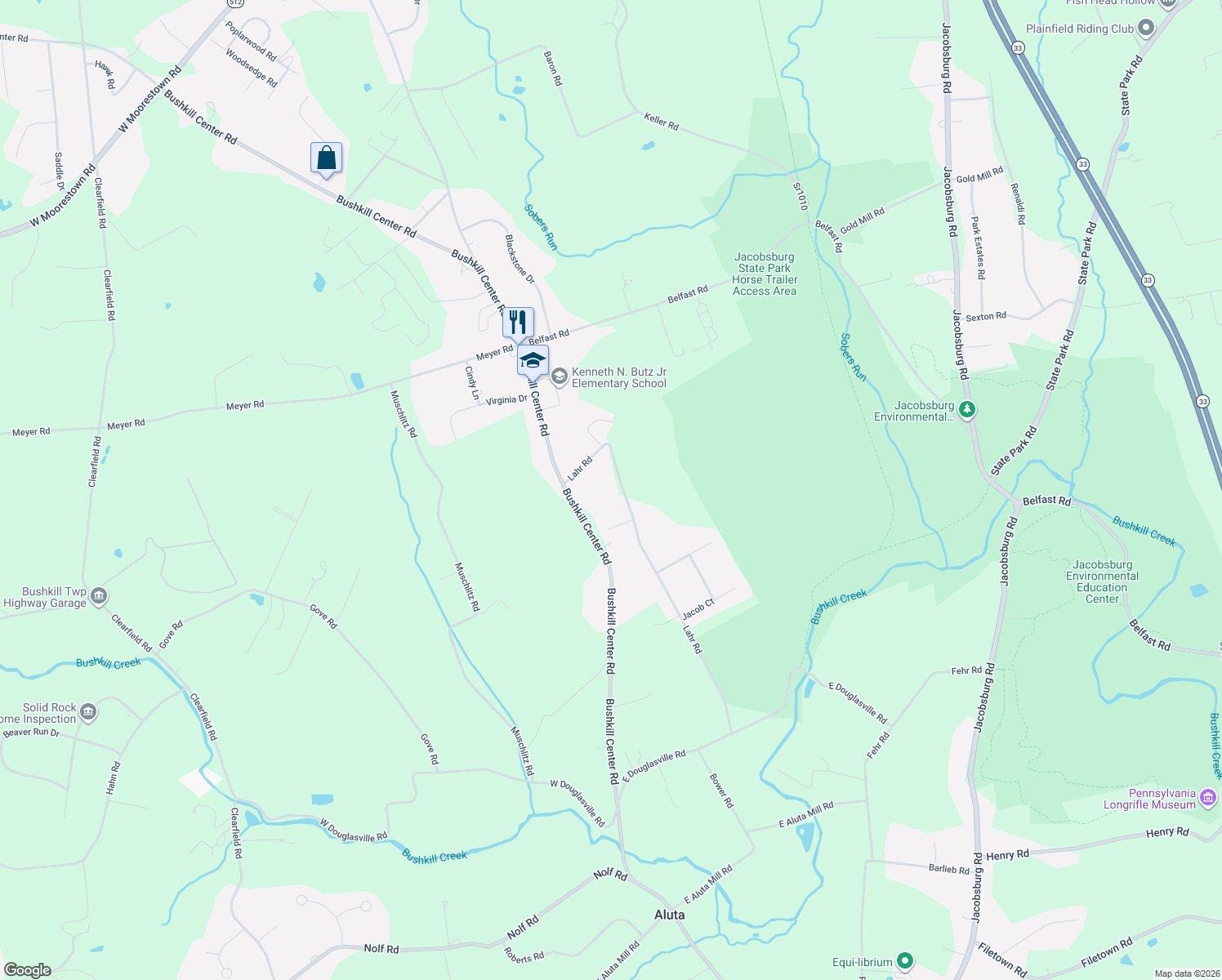 map of restaurants, bars, coffee shops, grocery stores, and more near 867 Lahr Road in Nazareth