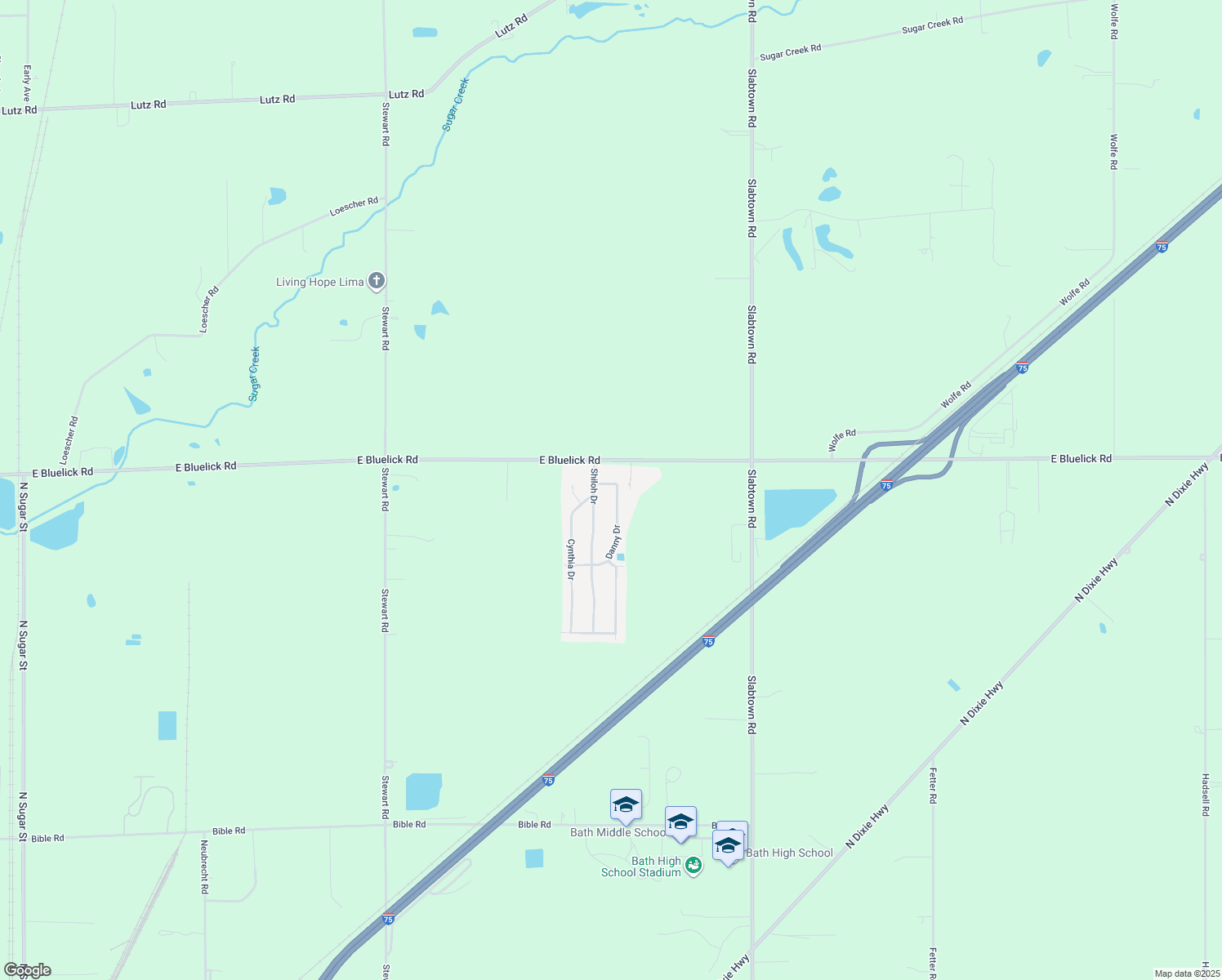 map of restaurants, bars, coffee shops, grocery stores, and more near 3433 Danny Dr in Lima