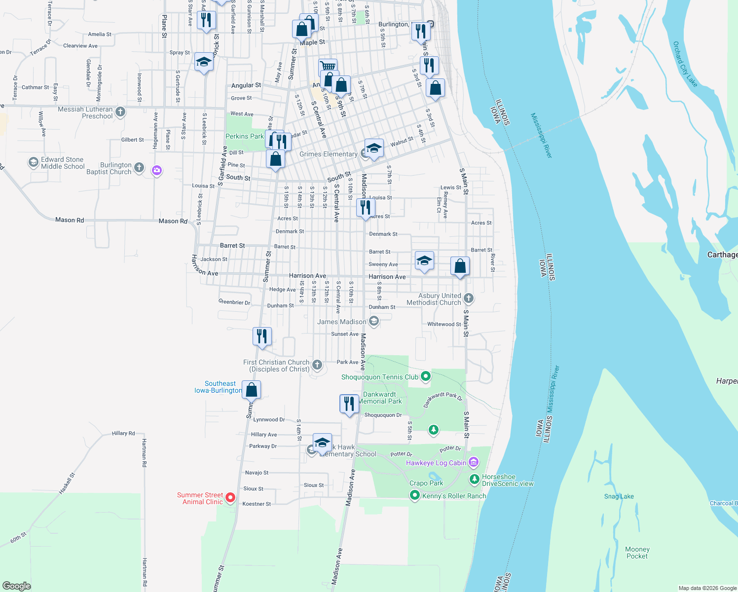 map of restaurants, bars, coffee shops, grocery stores, and more near 825 Hedge Avenue in Burlington