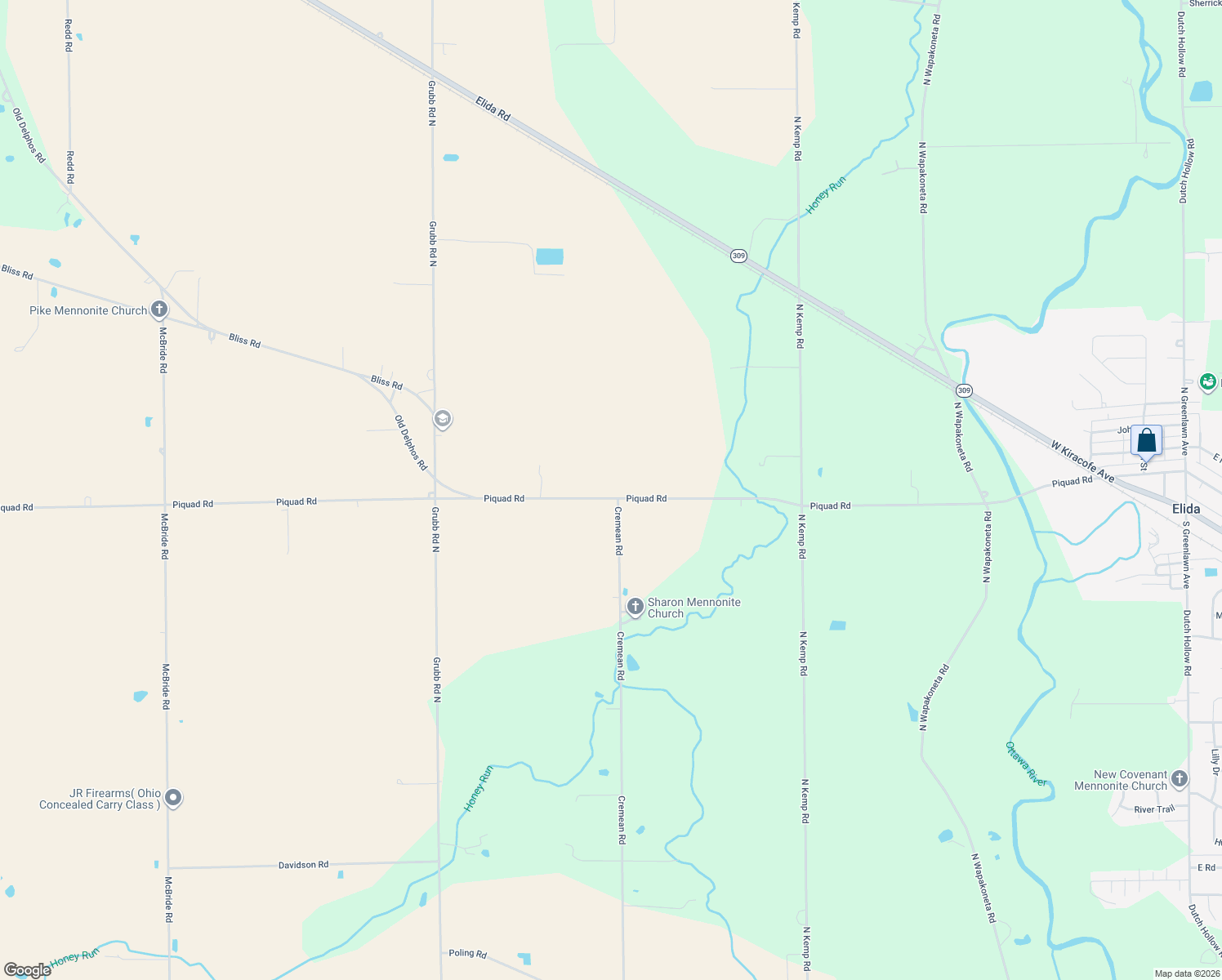 map of restaurants, bars, coffee shops, grocery stores, and more near 6810 Piquad Road in Elida