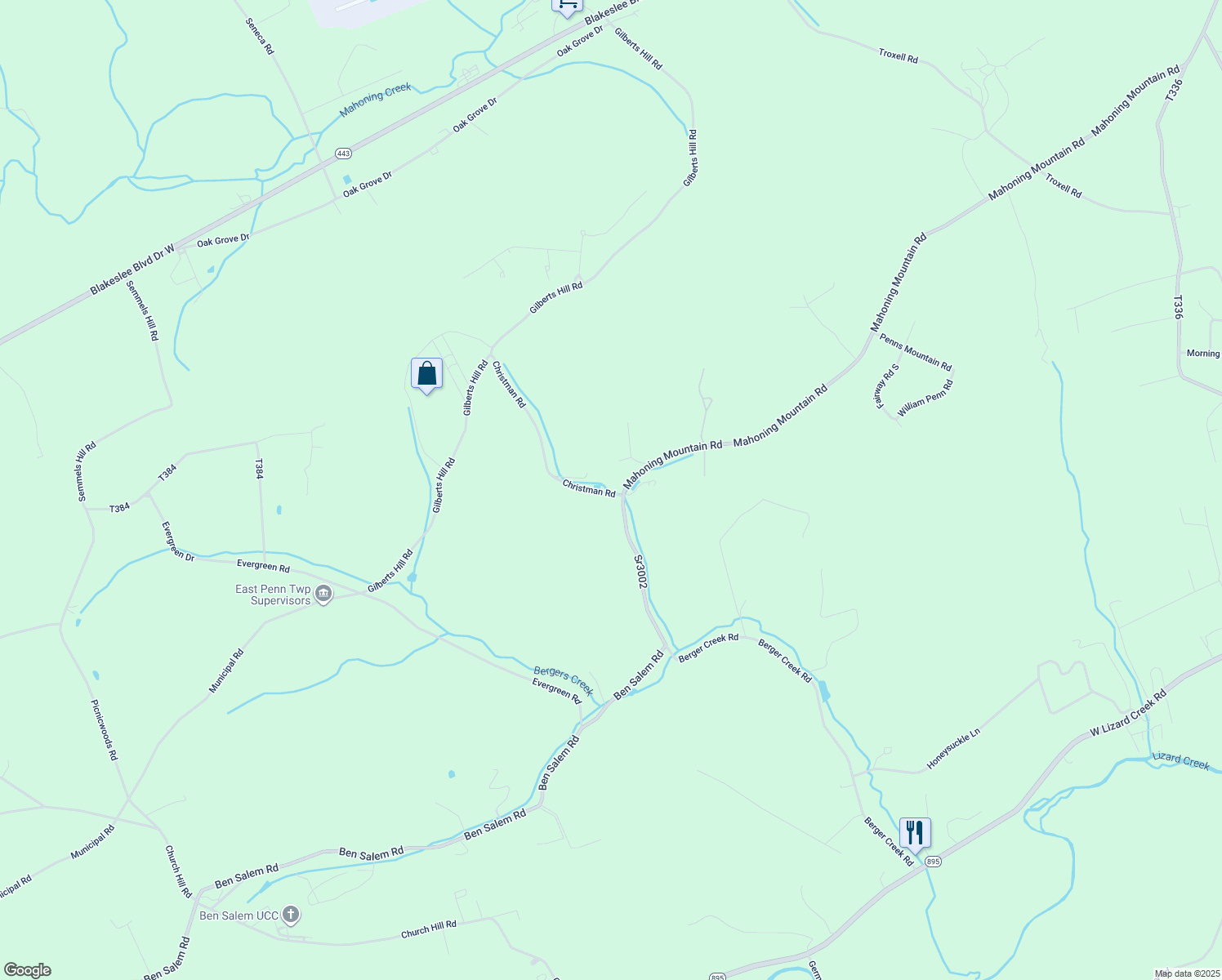 map of restaurants, bars, coffee shops, grocery stores, and more near 6 Christman Road in Lehighton