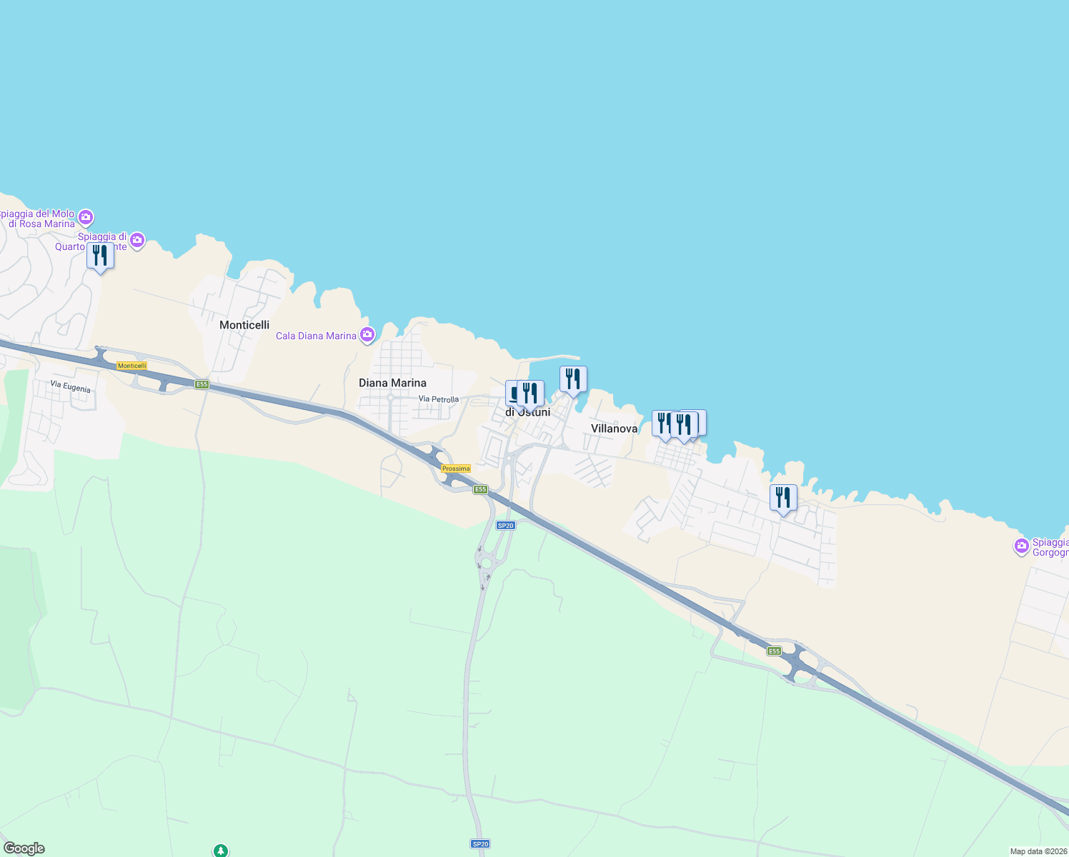 map of restaurants, bars, coffee shops, grocery stores, and more near in Marina di Ostuni