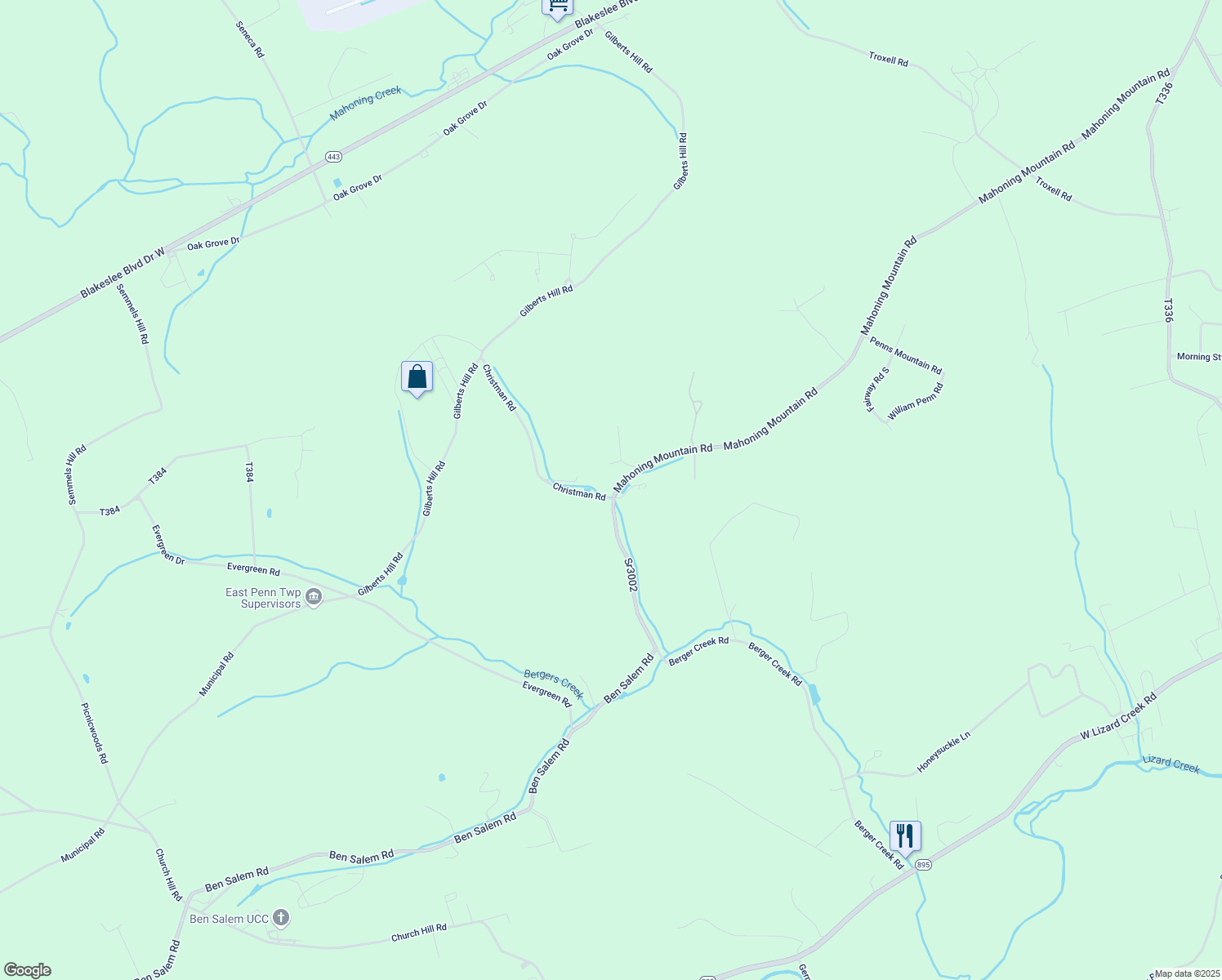 map of restaurants, bars, coffee shops, grocery stores, and more near 6 Christman Road in Lehighton