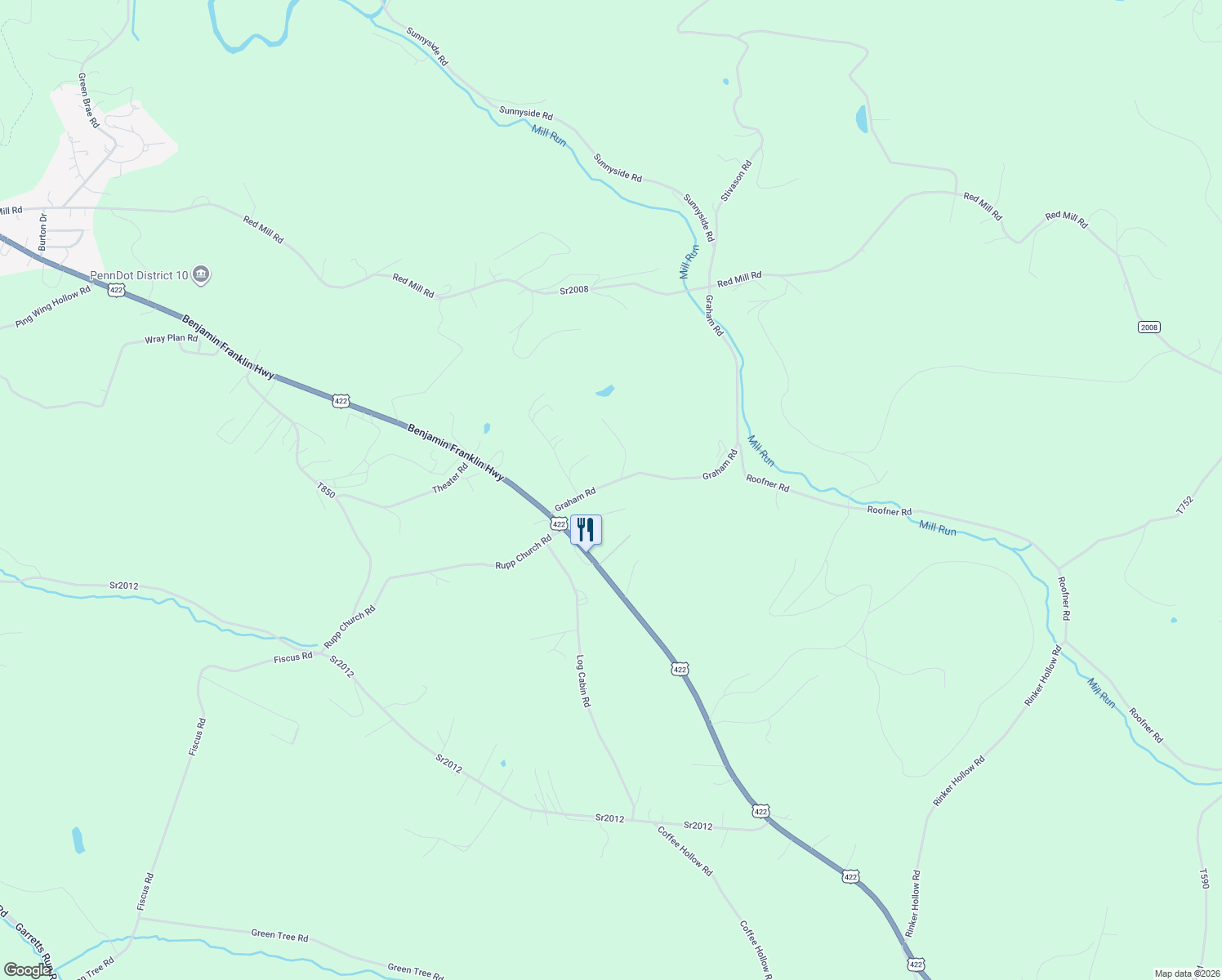 map of restaurants, bars, coffee shops, grocery stores, and more near 140 Graham Road in Kittanning