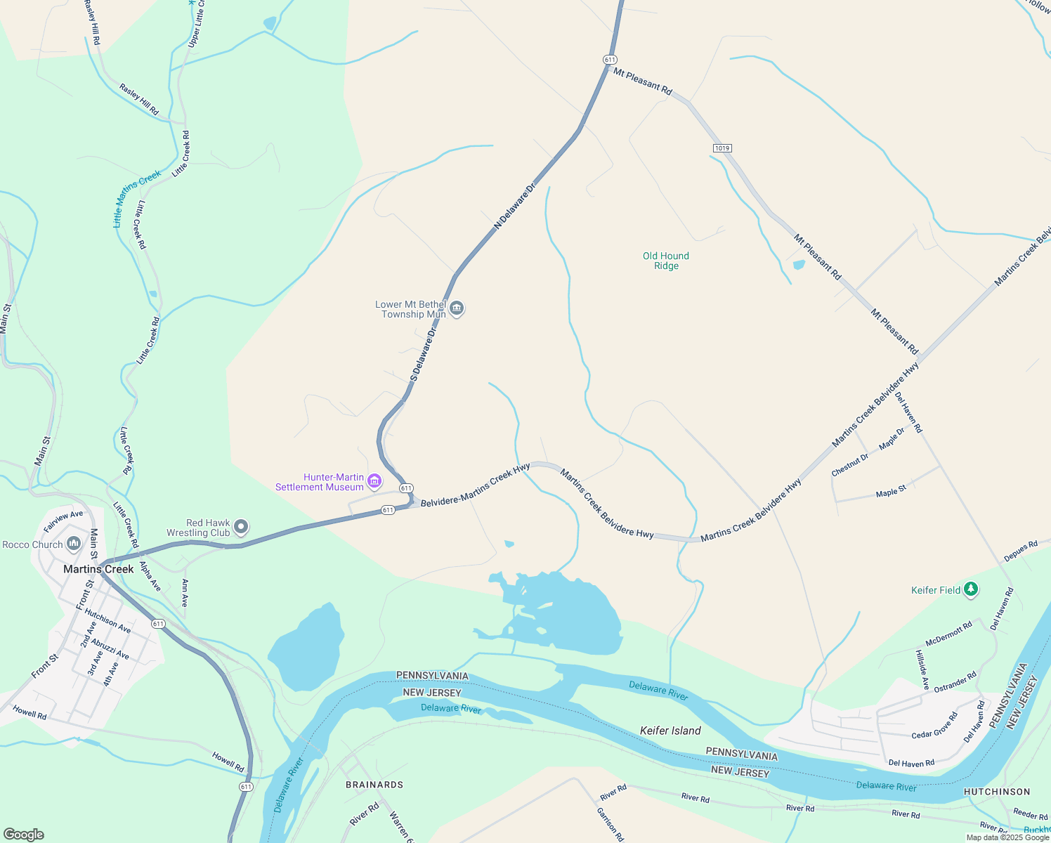 map of restaurants, bars, coffee shops, grocery stores, and more near 3554 Martins Creek Belvidere Highway in Bangor