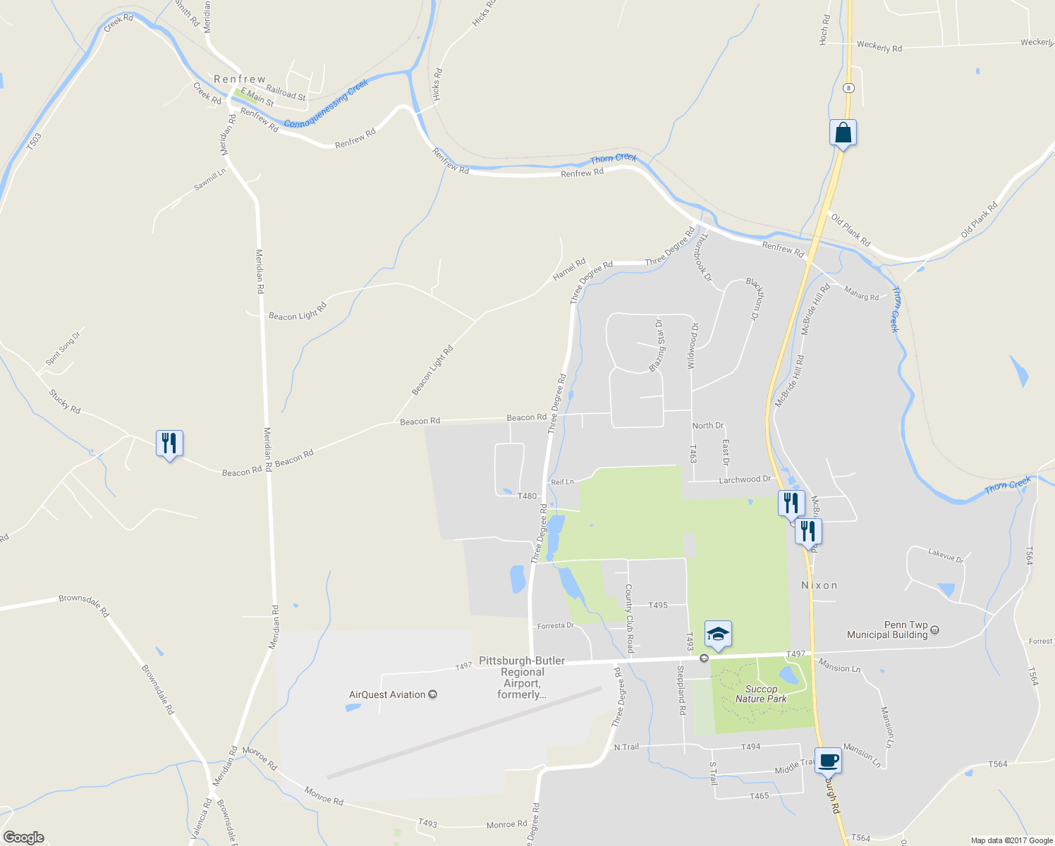 map of restaurants, bars, coffee shops, grocery stores, and more near 109 Beacon Road in Renfrew