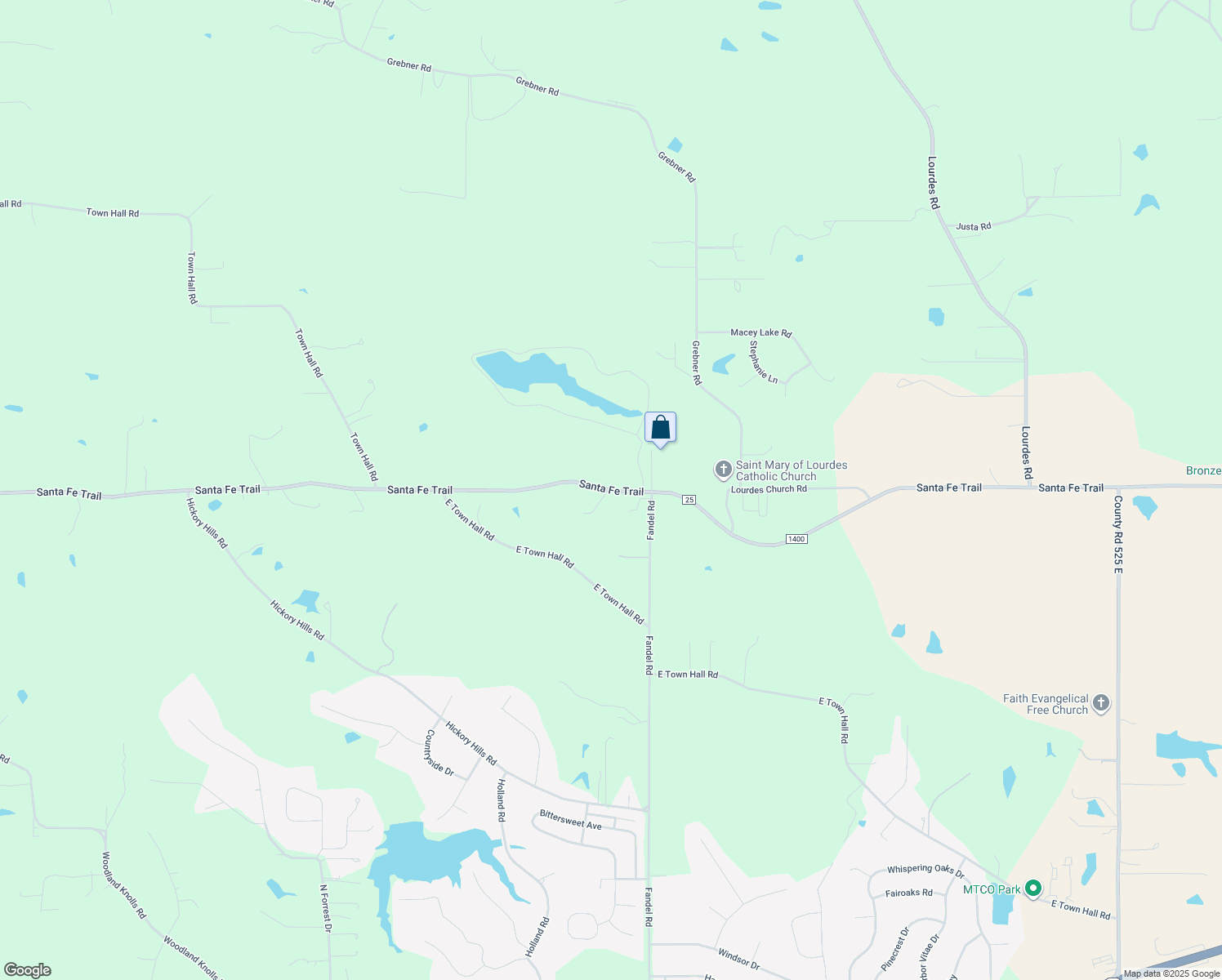 map of restaurants, bars, coffee shops, grocery stores, and more near County Road 1400 North in Metamora